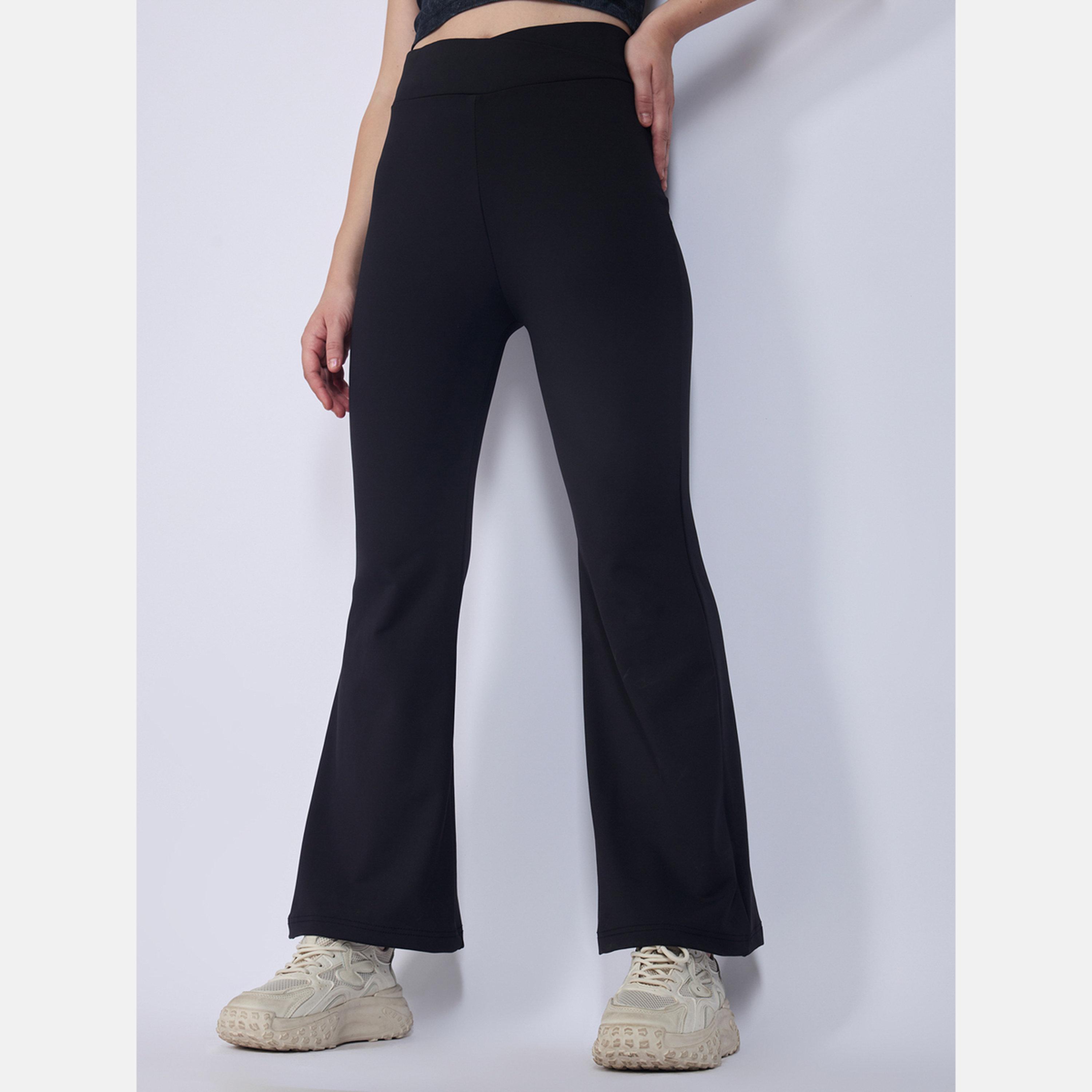 Outzidr X Styli Black Criss Cross Waistband Flared Leggings-women-clothing-bottoms-leggings-image-3