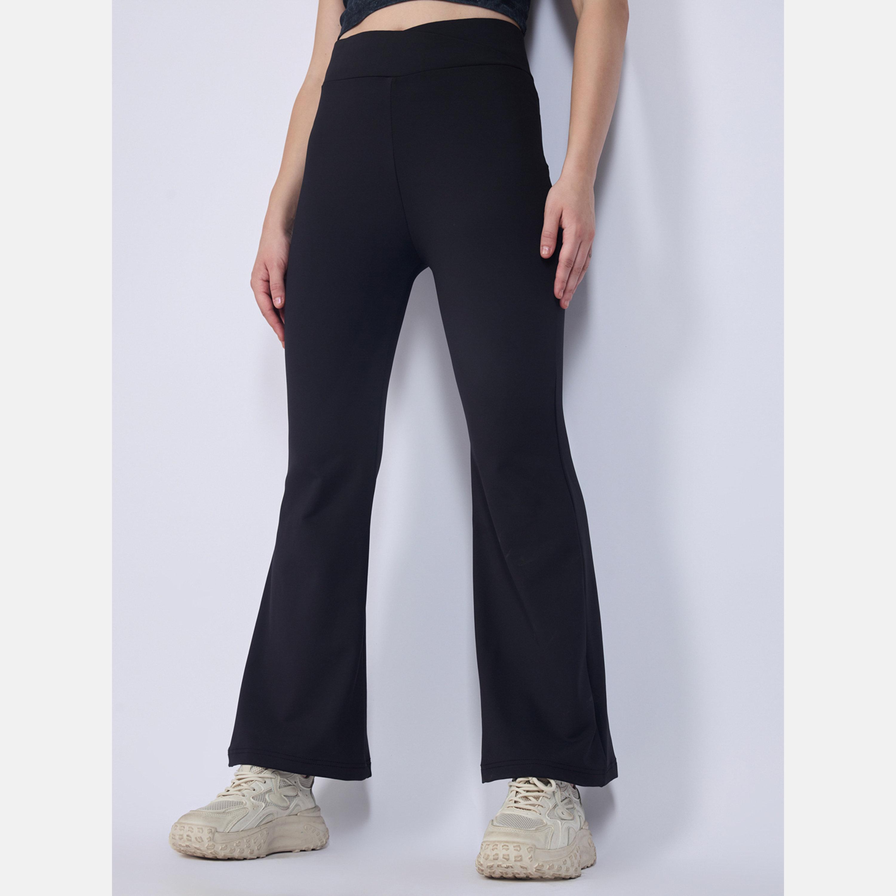 Outzidr X Styli Black Criss Cross Waistband Flared Leggings-women-clothing-bottoms-leggings-image-4