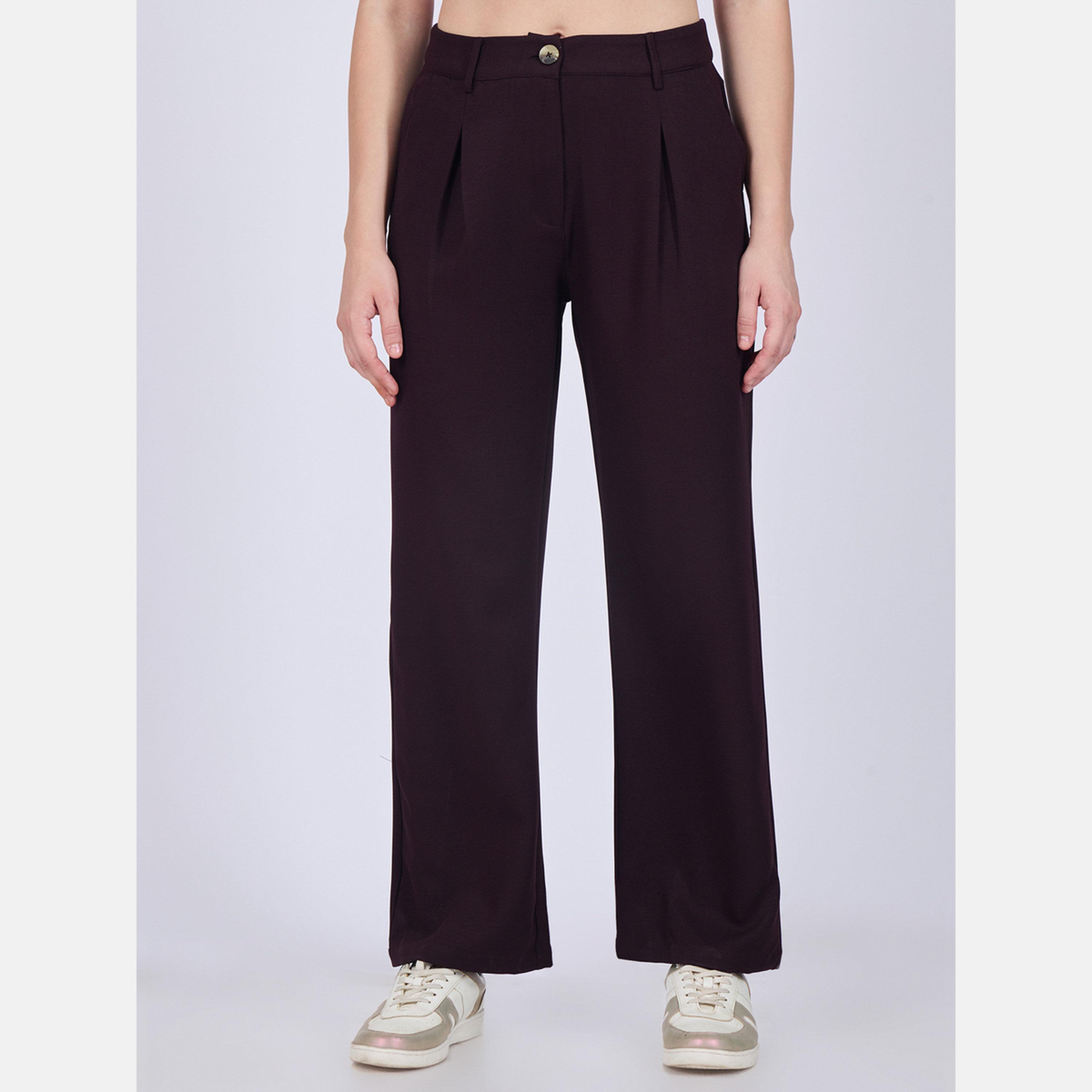 أوتزيدر × ستايلي - بنطال واسع الساق بتفاصيل طيات أرجوانية-women-clothing-bottoms-trousers-image-3