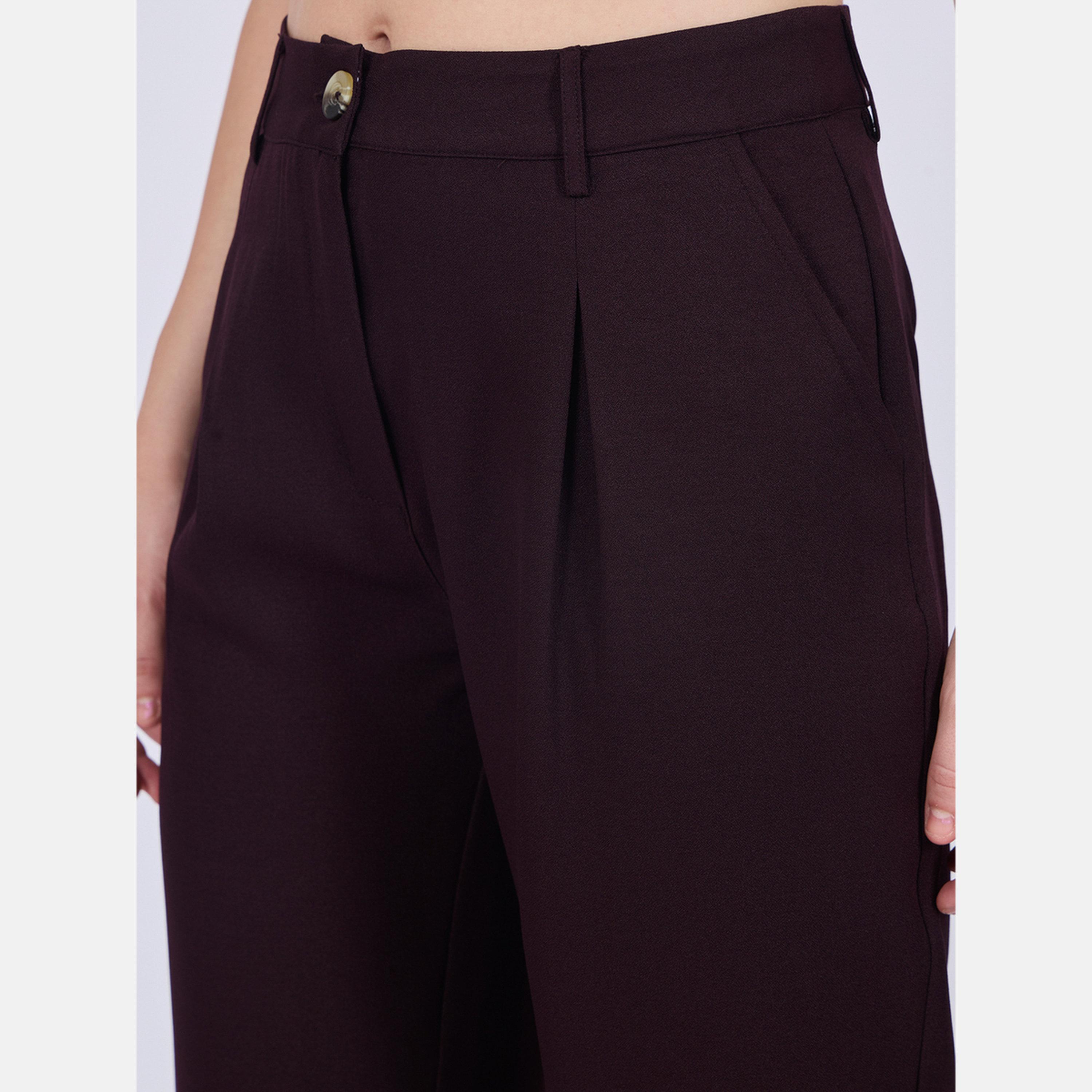 أوتزيدر × ستايلي - بنطال واسع الساق بتفاصيل طيات أرجوانية-women-clothing-bottoms-trousers-image-4