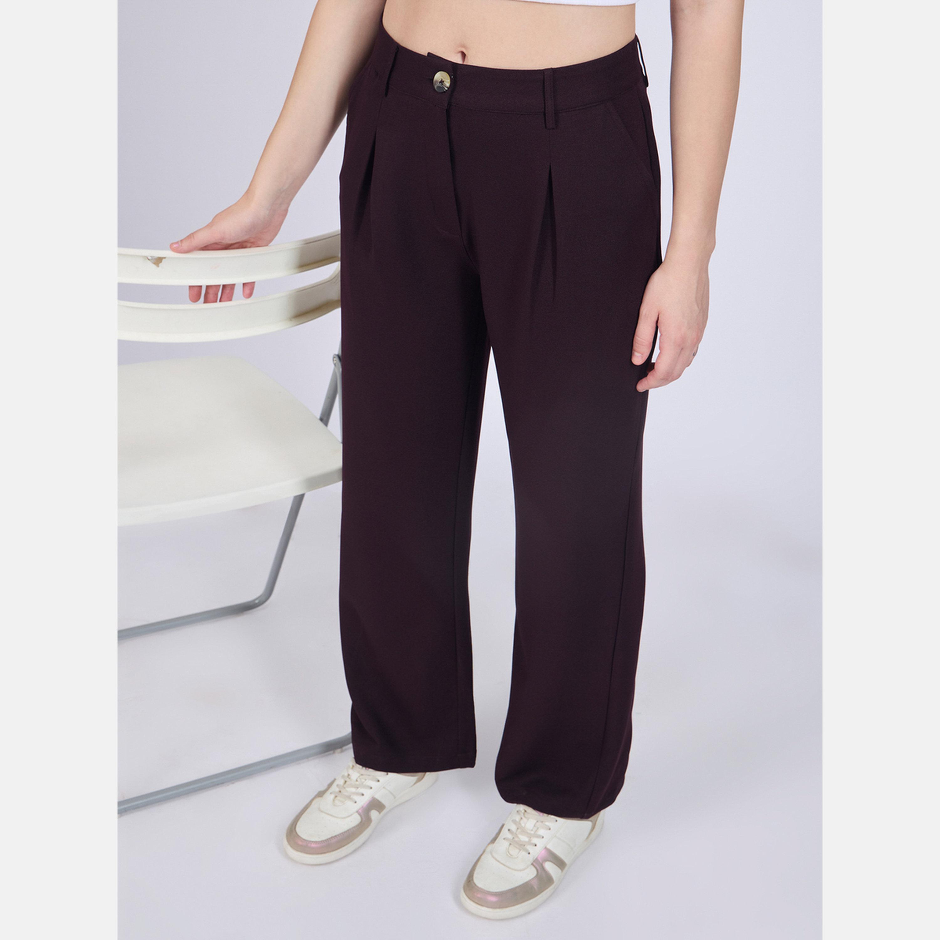 أوتزيدر × ستايلي - بنطال واسع الساق بتفاصيل طيات أرجوانية-women-clothing-bottoms-trousers-image-5