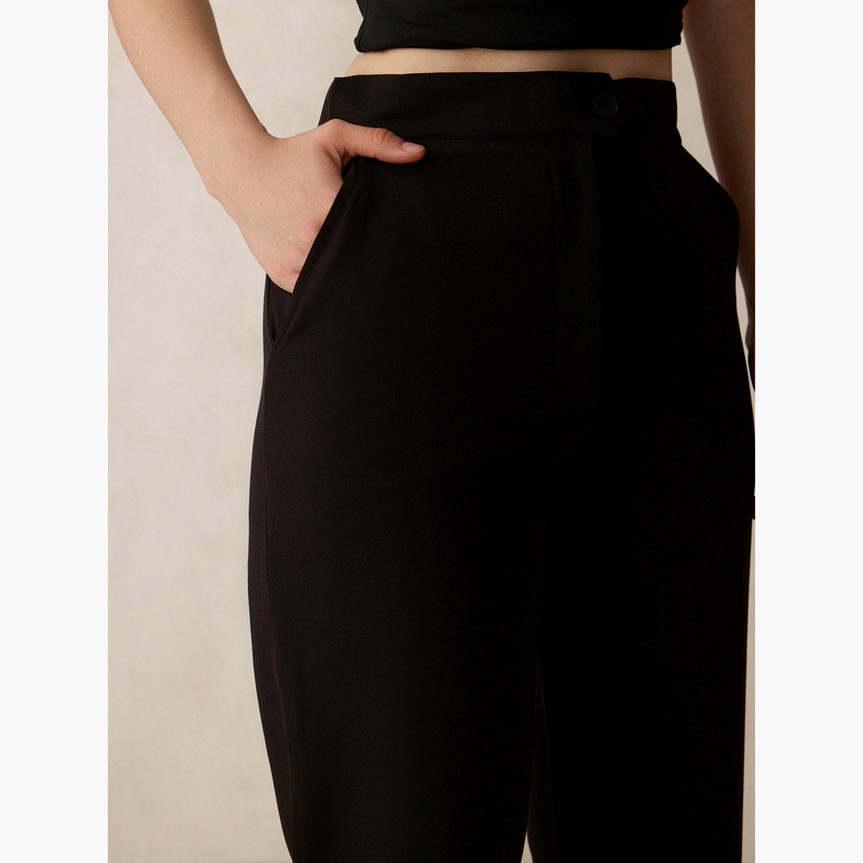 أوتزيدر × ستايلي - بنطال أسود بقصة مستقيمة وحزام خصر متمدد-women-clothing-bottoms-trousers-image-3