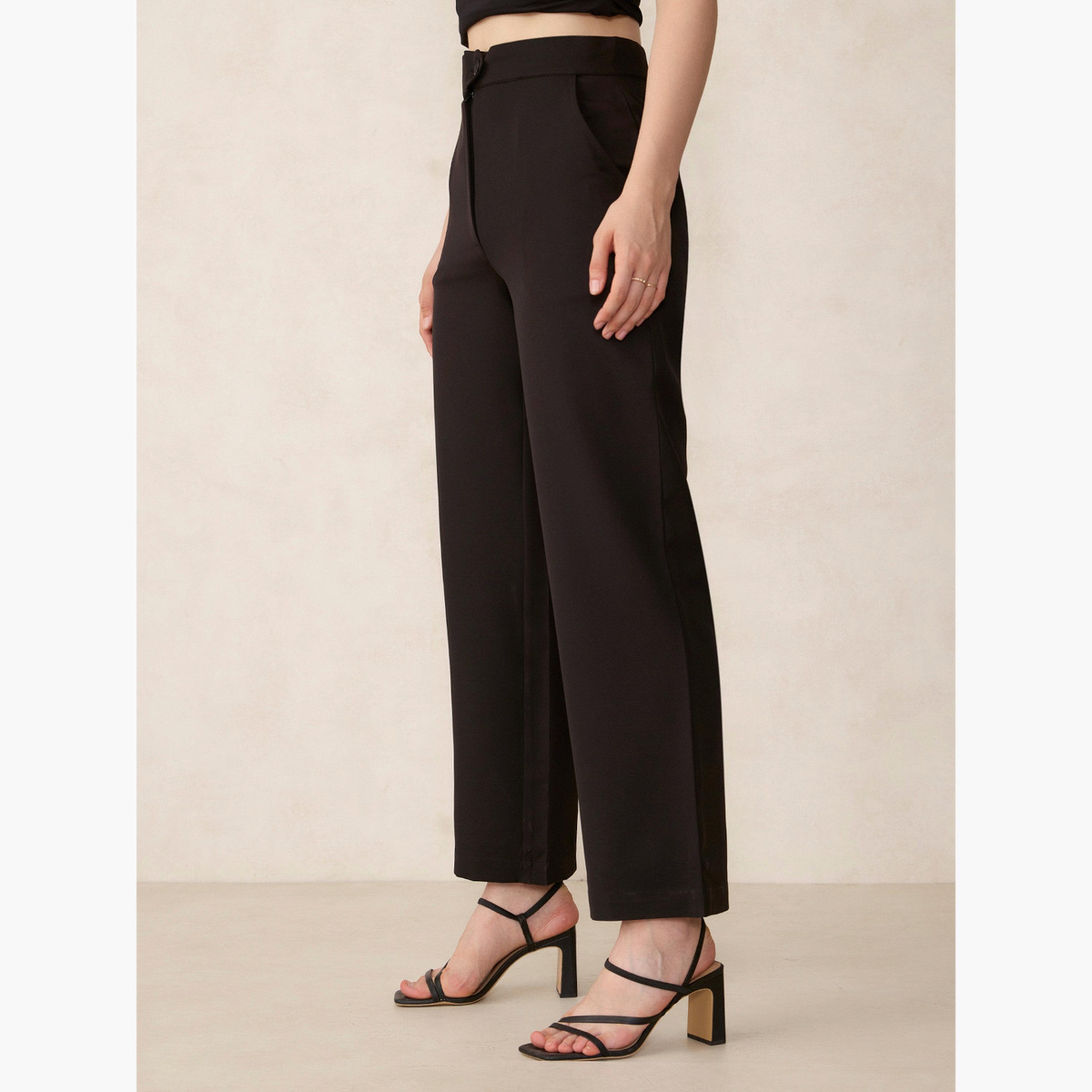 أوتزيدر × ستايلي - بنطال أسود بقصة مستقيمة وحزام خصر متمدد-women-clothing-bottoms-trousers-image-4