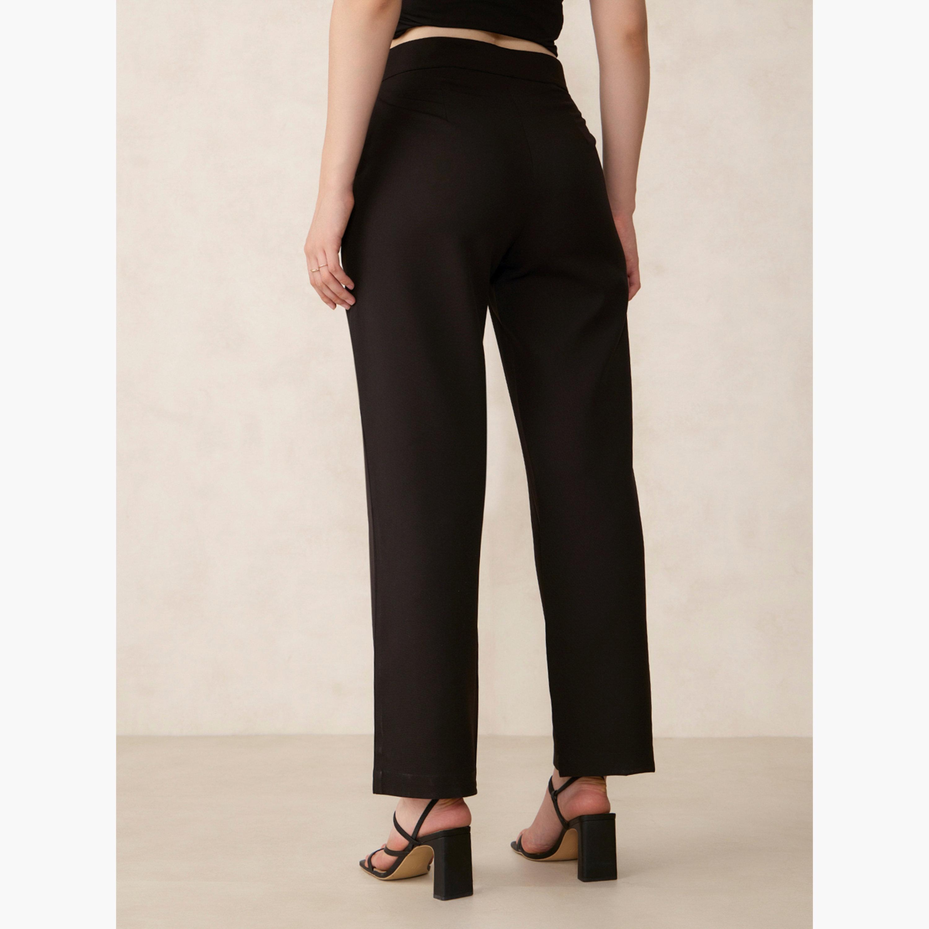 أوتزيدر × ستايلي - بنطال أسود بقصة مستقيمة وحزام خصر متمدد-women-clothing-bottoms-trousers-image-5