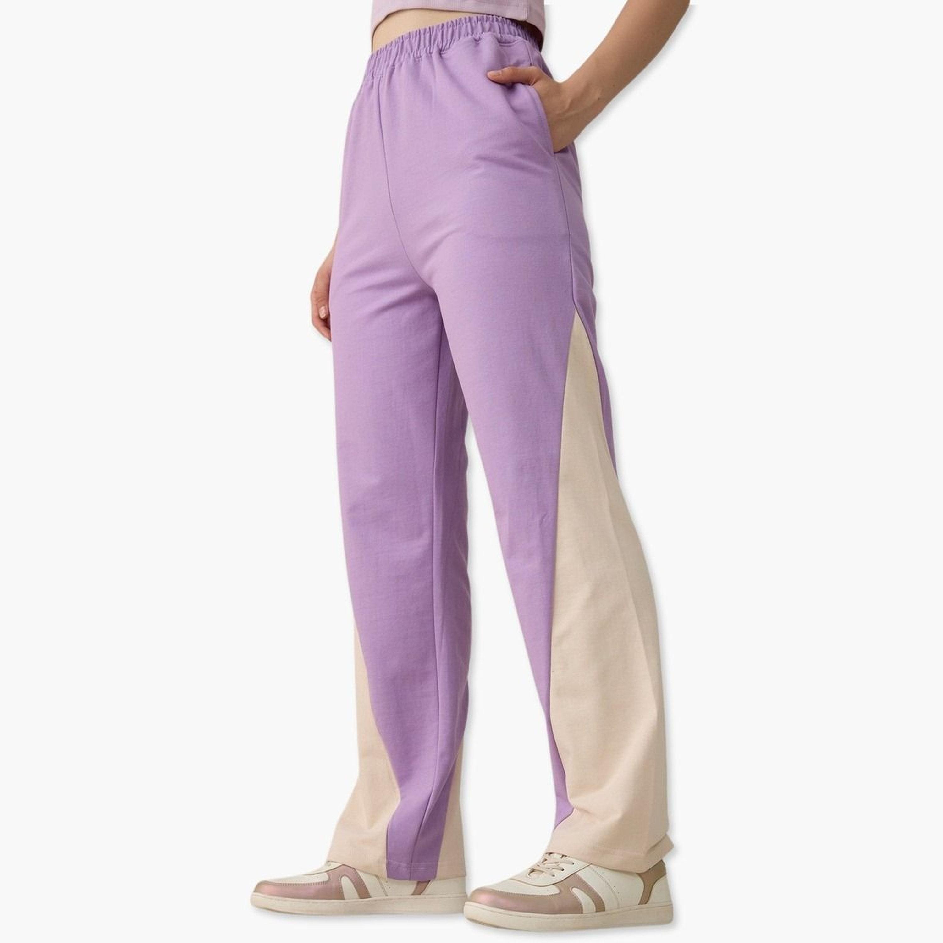 أوتزيدر × ستايلي - بنطال رياضي أرجواني اللون مقطوع ومحاك-women-clothing-bottoms-joggers-image-1
