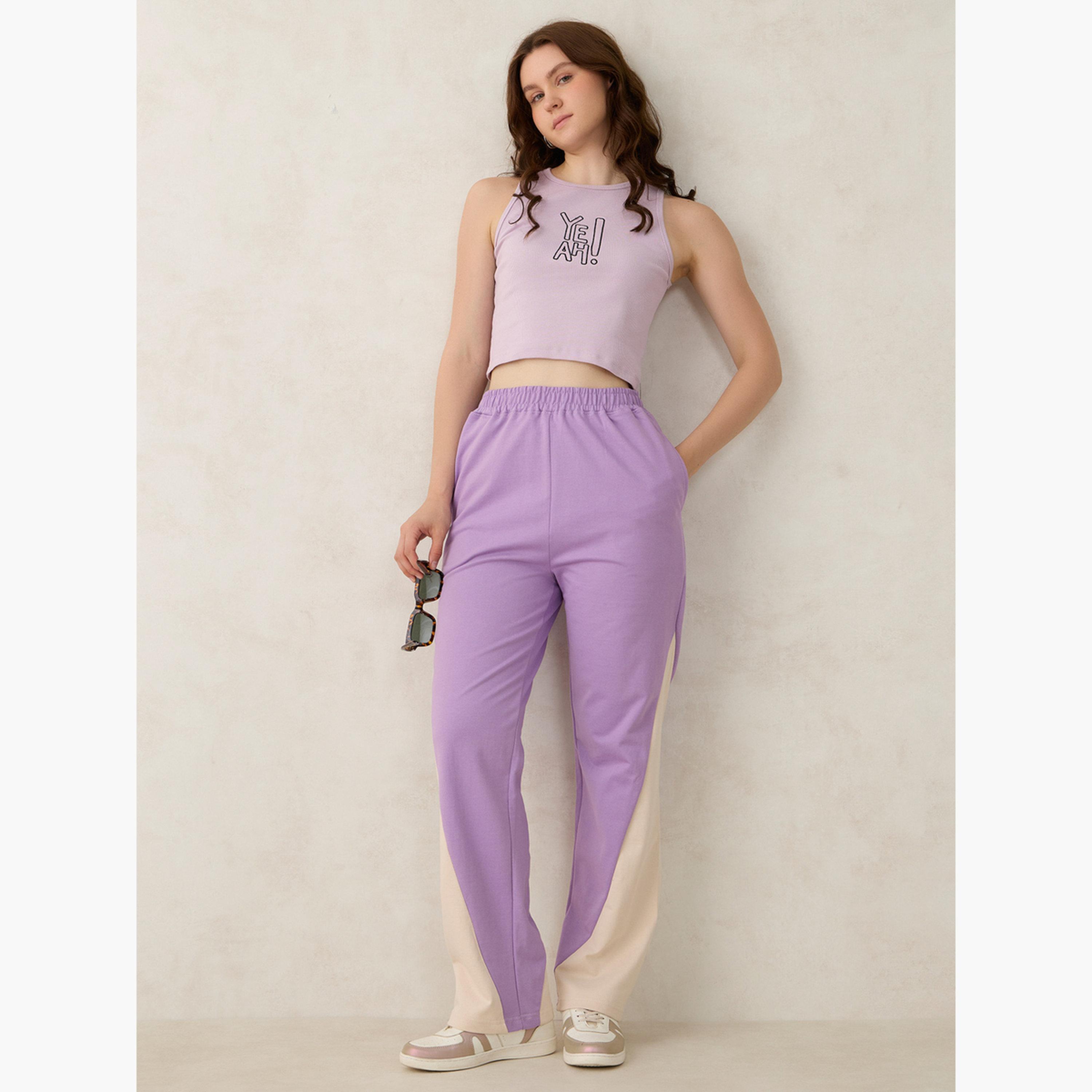 أوتزيدر × ستايلي - بنطال رياضي أرجواني اللون مقطوع ومحاك-women-clothing-bottoms-joggers-image-2