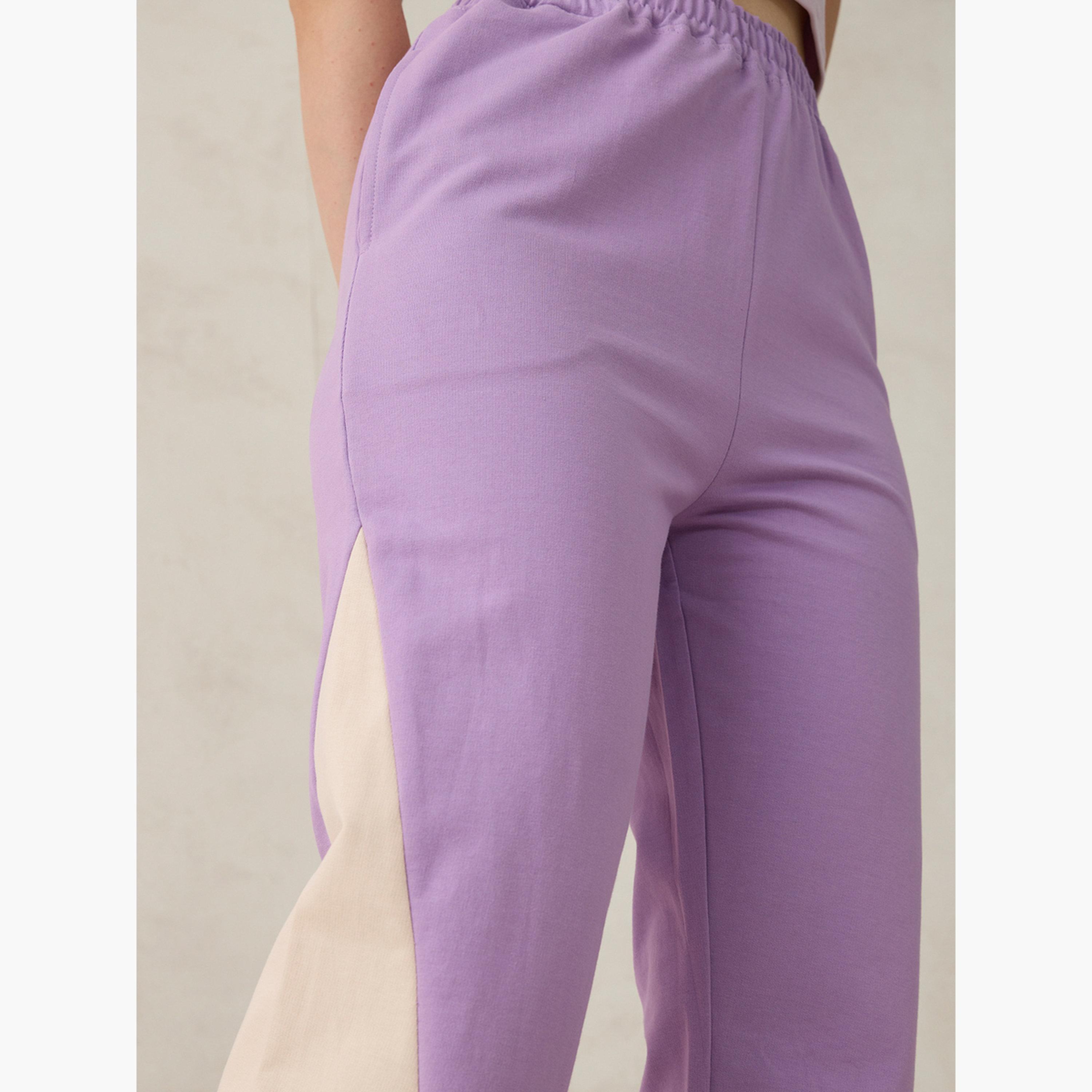أوتزيدر × ستايلي - بنطال رياضي أرجواني اللون مقطوع ومحاك-women-clothing-bottoms-joggers-image-3
