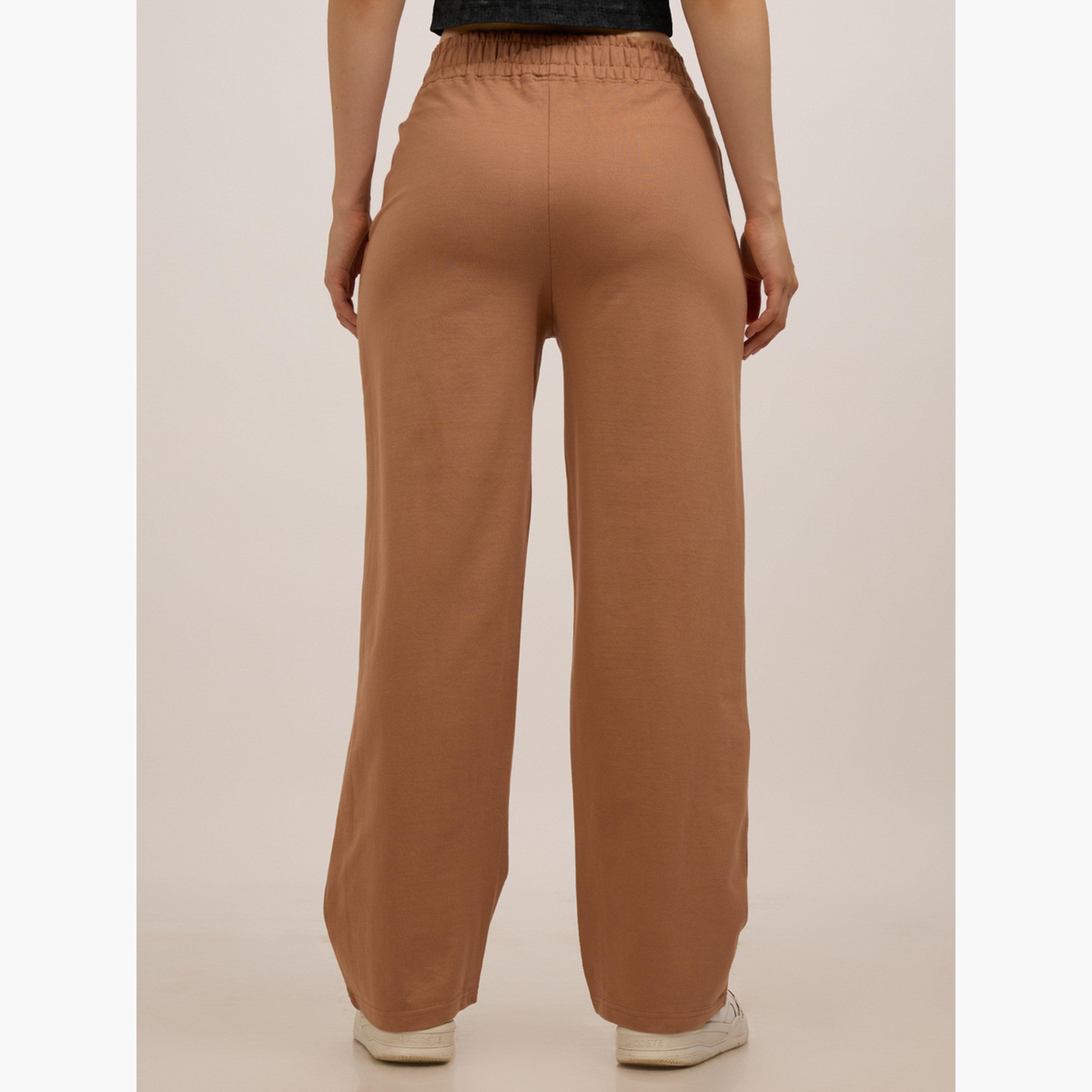 أوتزيدر × ستايلي - بنطال رياضي بني مطبوع مقطوع من الجانب ومحاك-women-clothing-bottoms-joggers-image-3