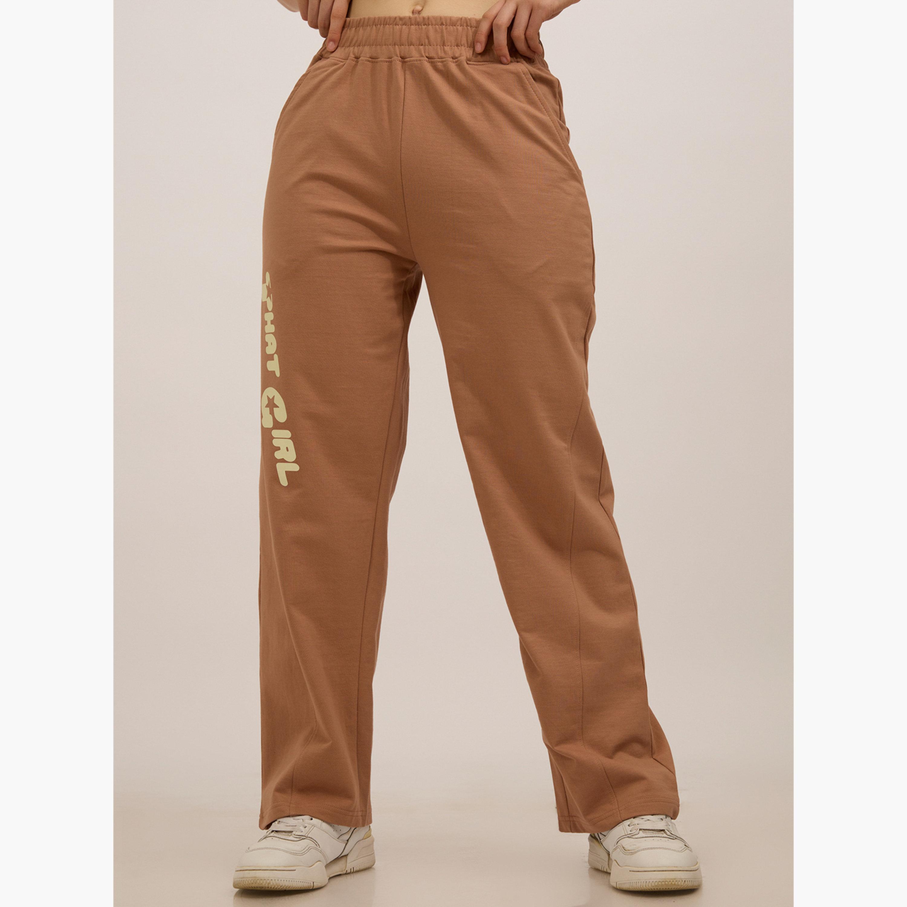 أوتزيدر × ستايلي - بنطال رياضي بني مطبوع مقطوع من الجانب ومحاك-women-clothing-bottoms-joggers-image-6