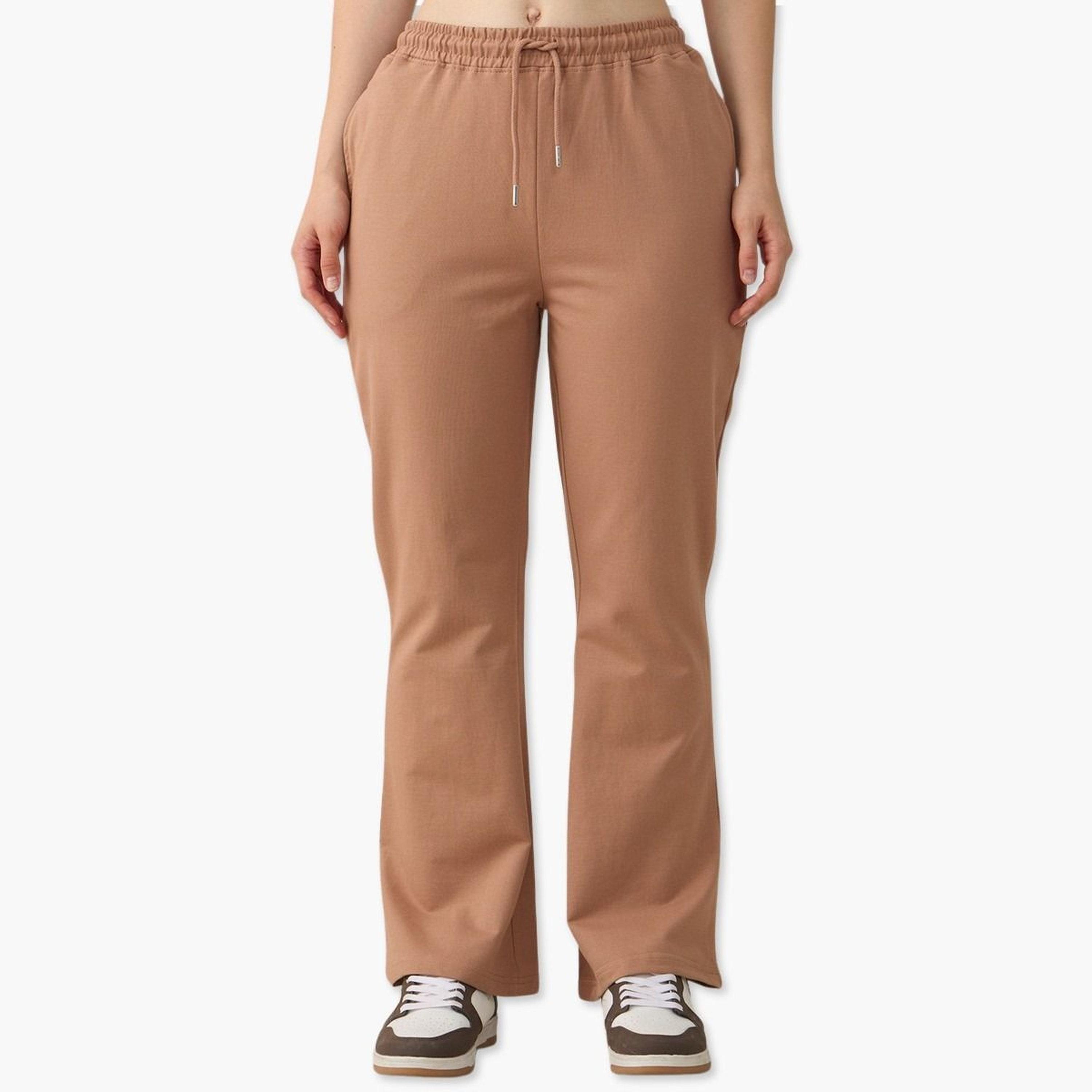 Outzidr X Styli Brown Basic Solid Flared Joggers-women-clothing-bottoms-joggers-image-1