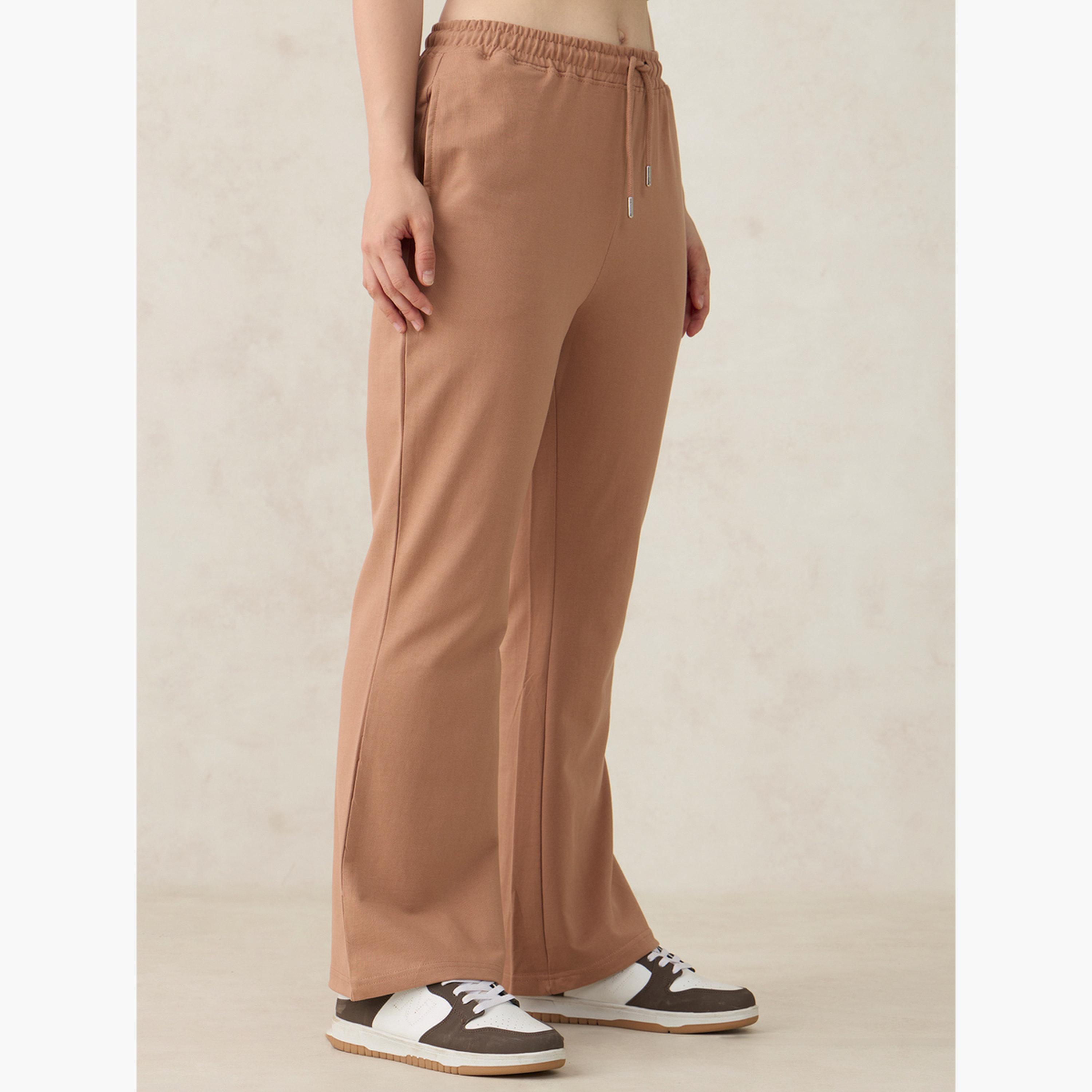 Outzidr X Styli Brown Basic Solid Flared Joggers-women-clothing-bottoms-joggers-image-3