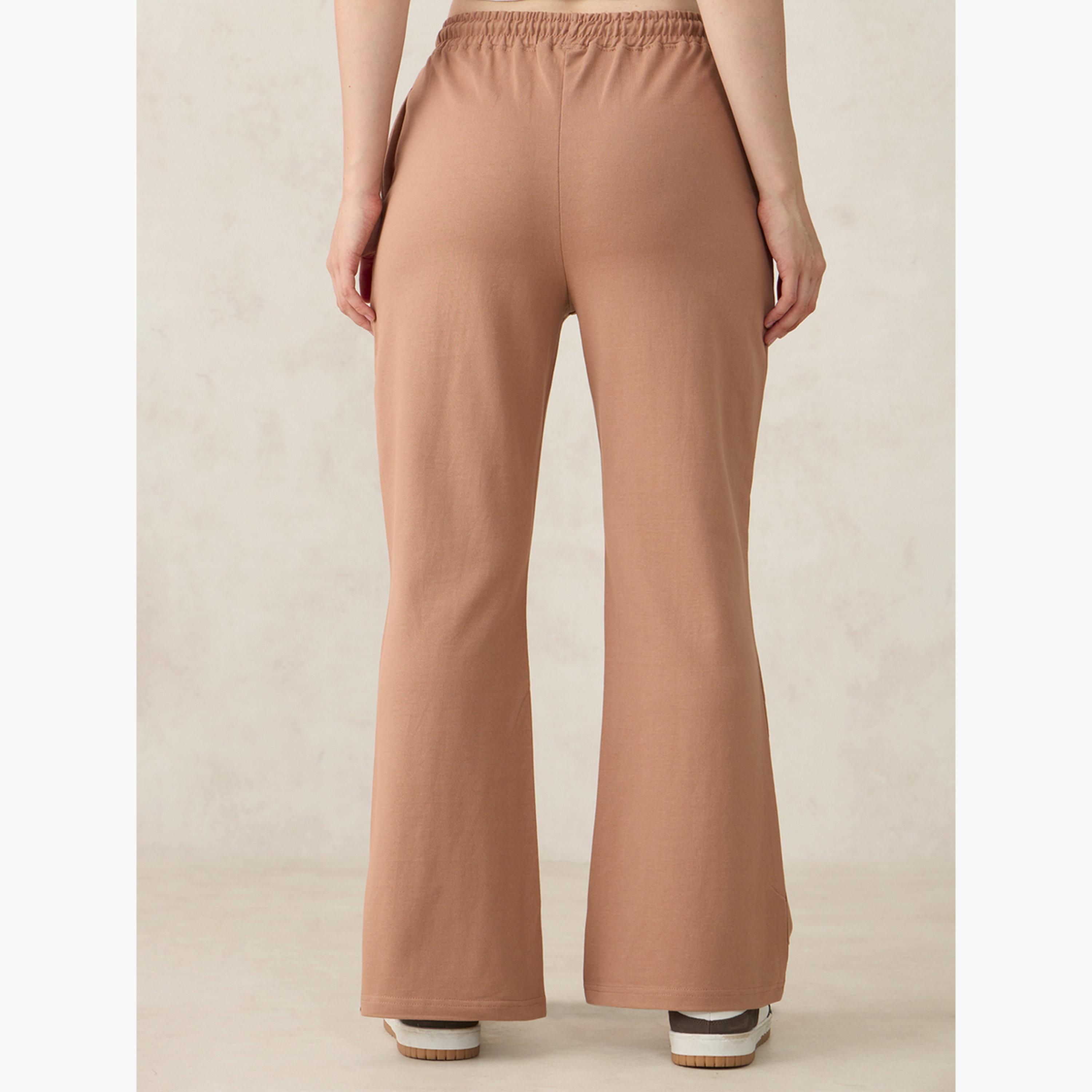 Outzidr X Styli Brown Basic Solid Flared Joggers-women-clothing-bottoms-joggers-image-5