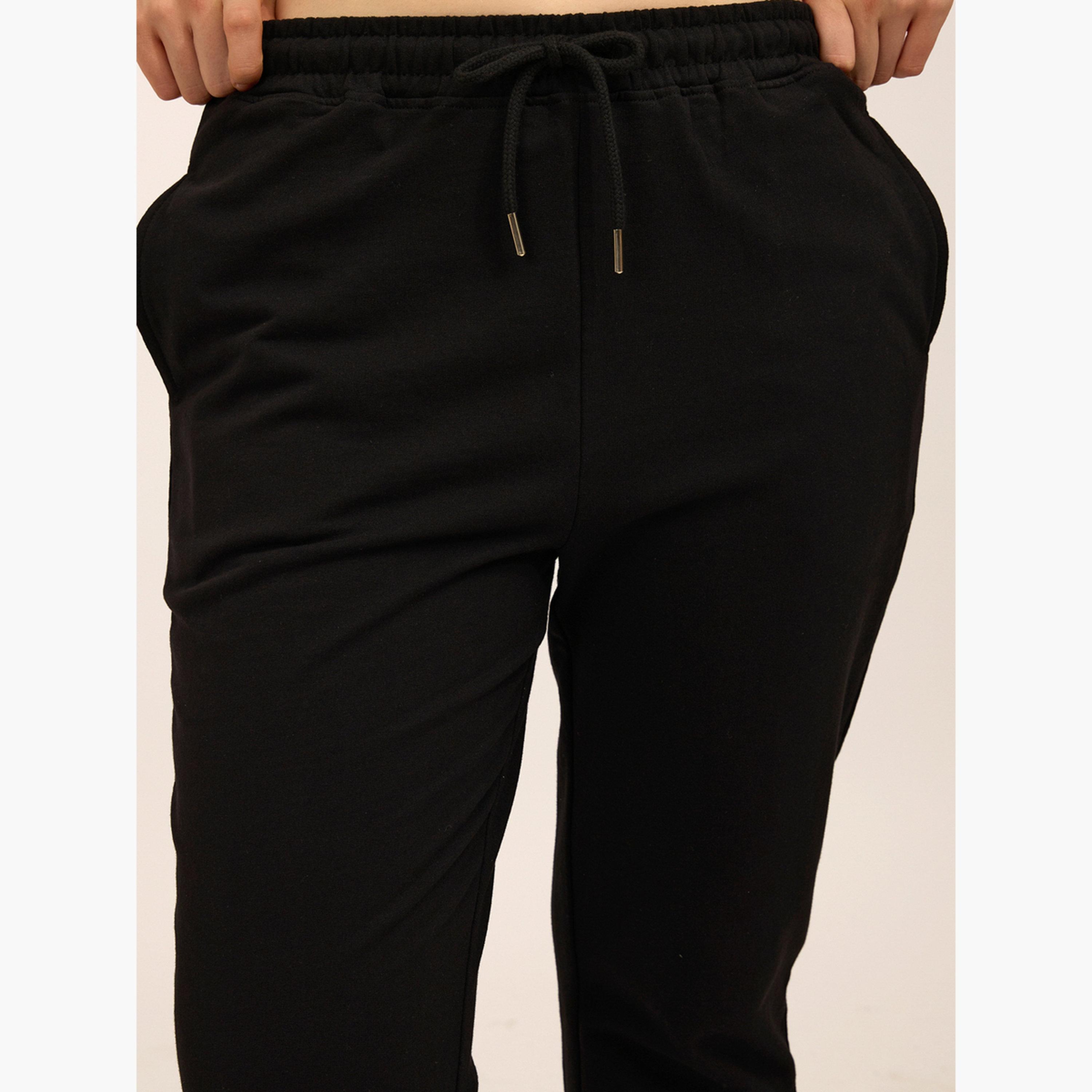 أوتزيدر × ستايلي - بنطال رياضي أسود سادة واسع الساق-women-clothing-bottoms-joggers-image-2