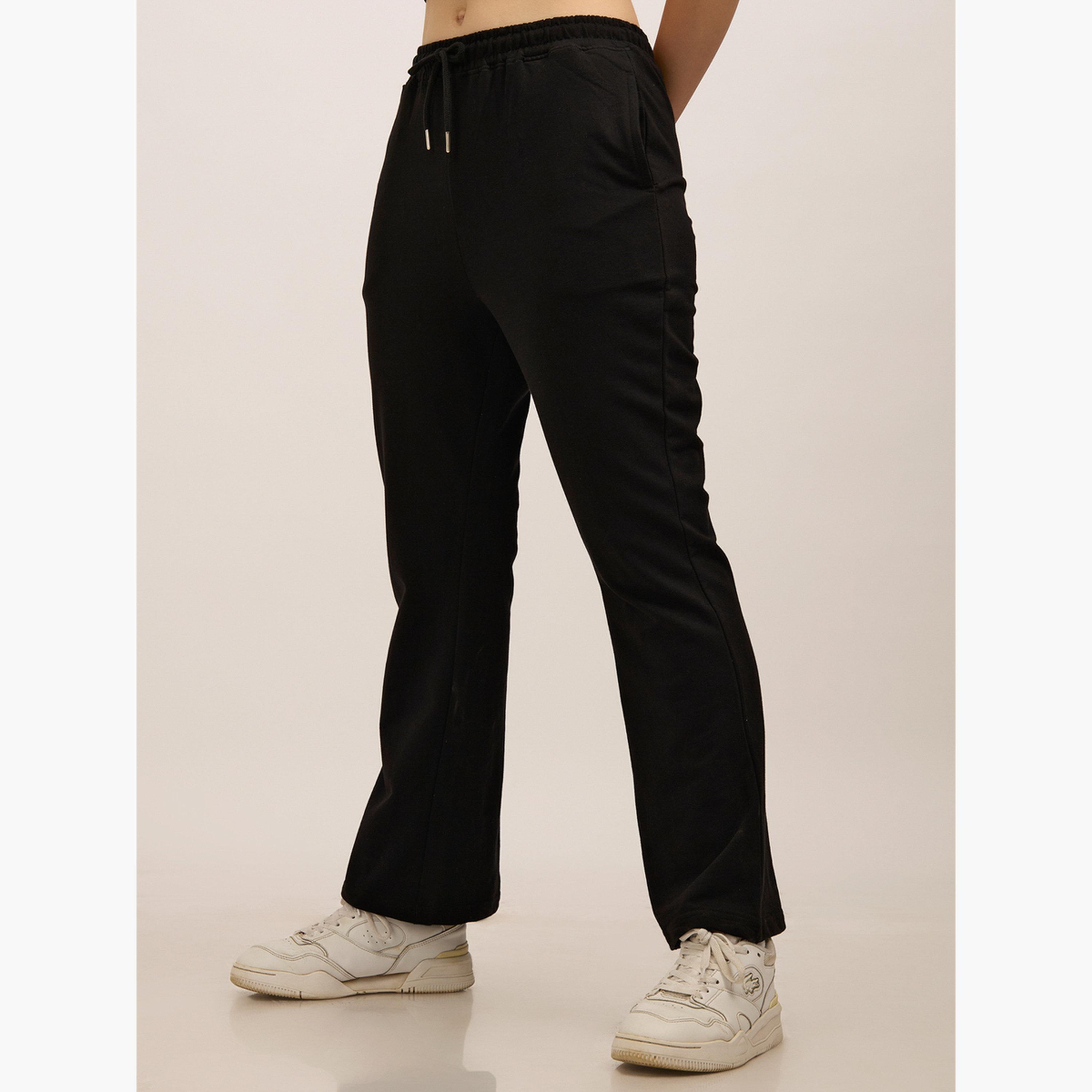 Outzidr X Styli Black Basic Solid Flared Joggers-women-clothing-bottoms-joggers-image-6