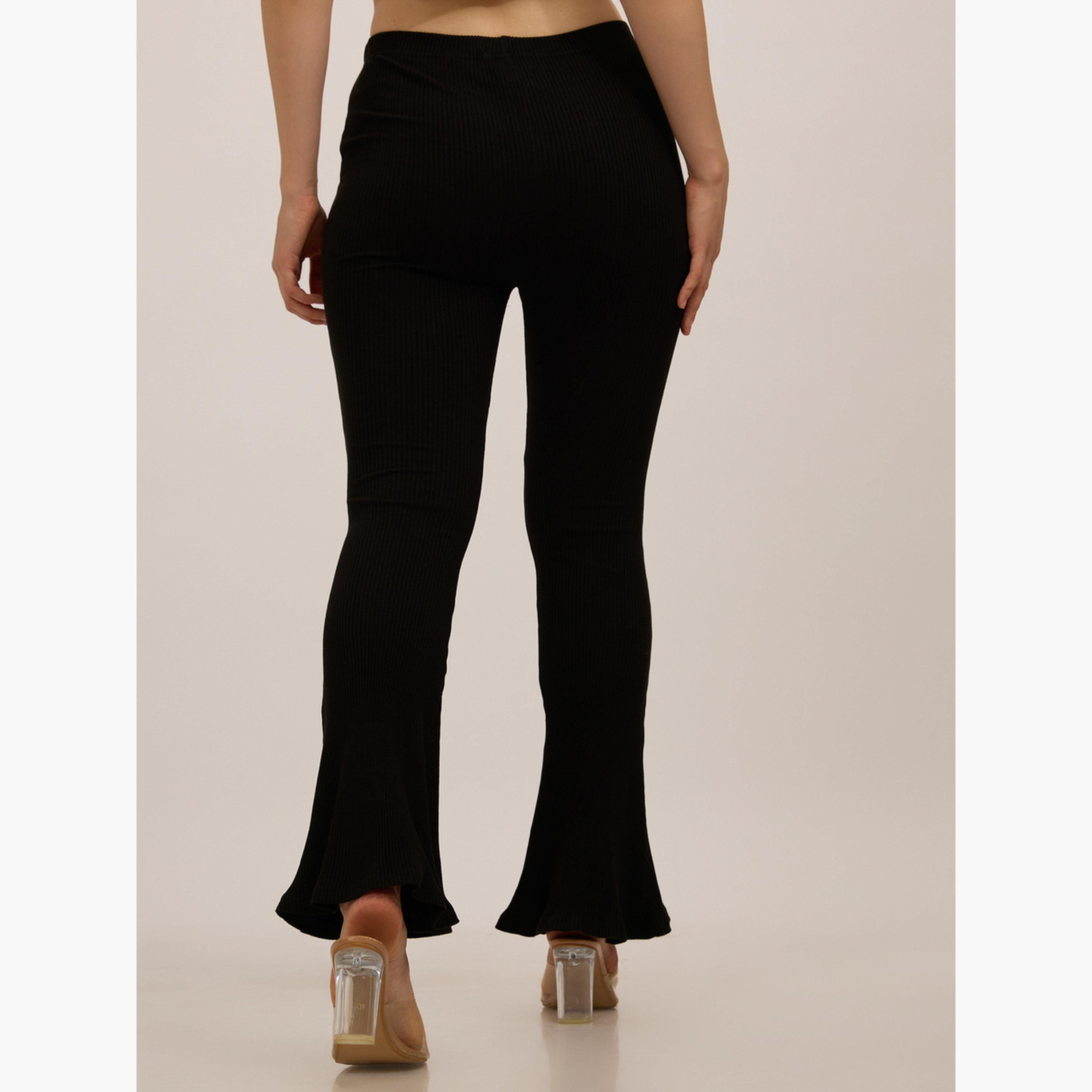 Outzidr X Styli Black Ribbed Basic Flared Leggings-women-clothing-bottoms-leggings-image-2