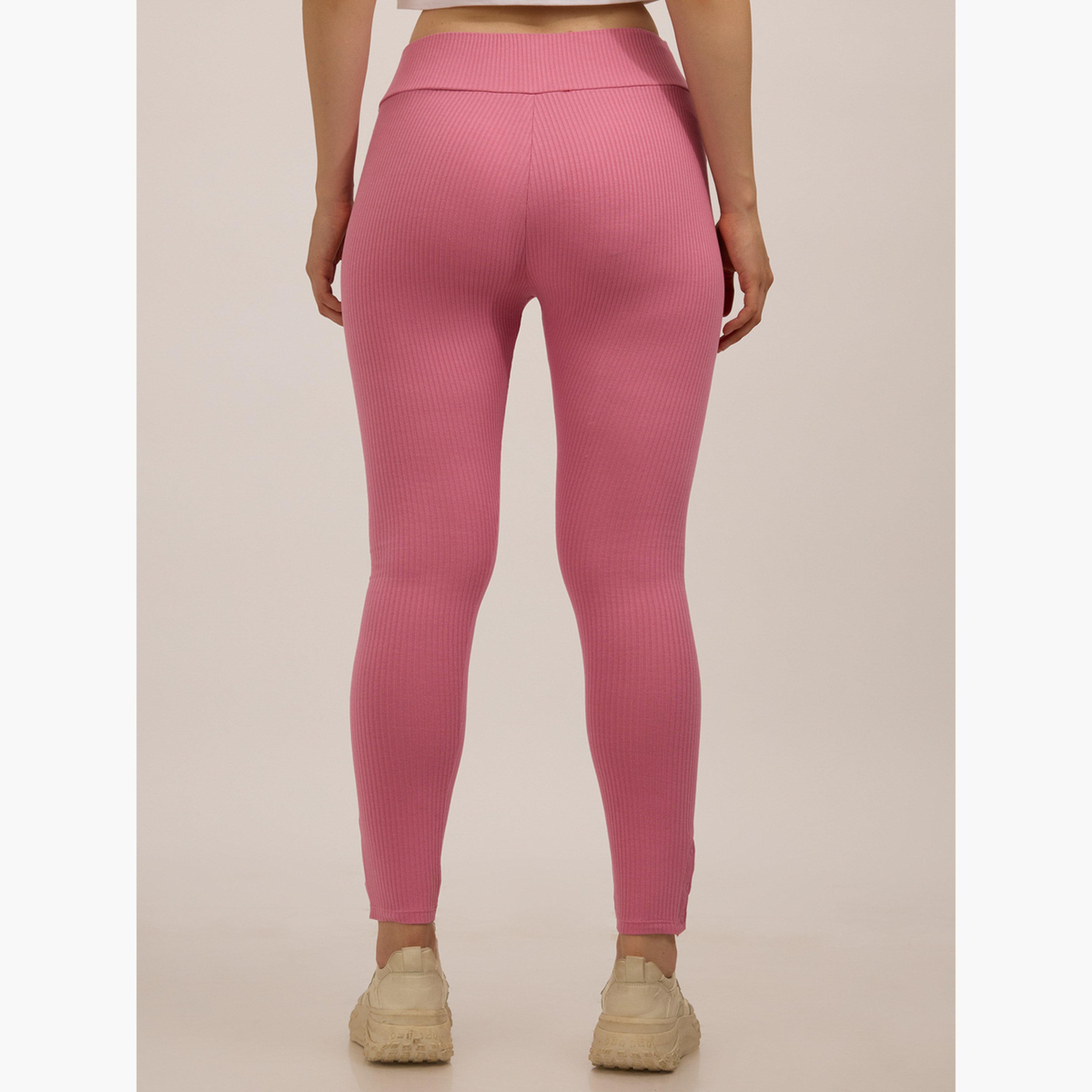 Outzidr X Styli Pink Ribbed Basic Solid Leggings-women-clothing-bottoms-leggings-image-3