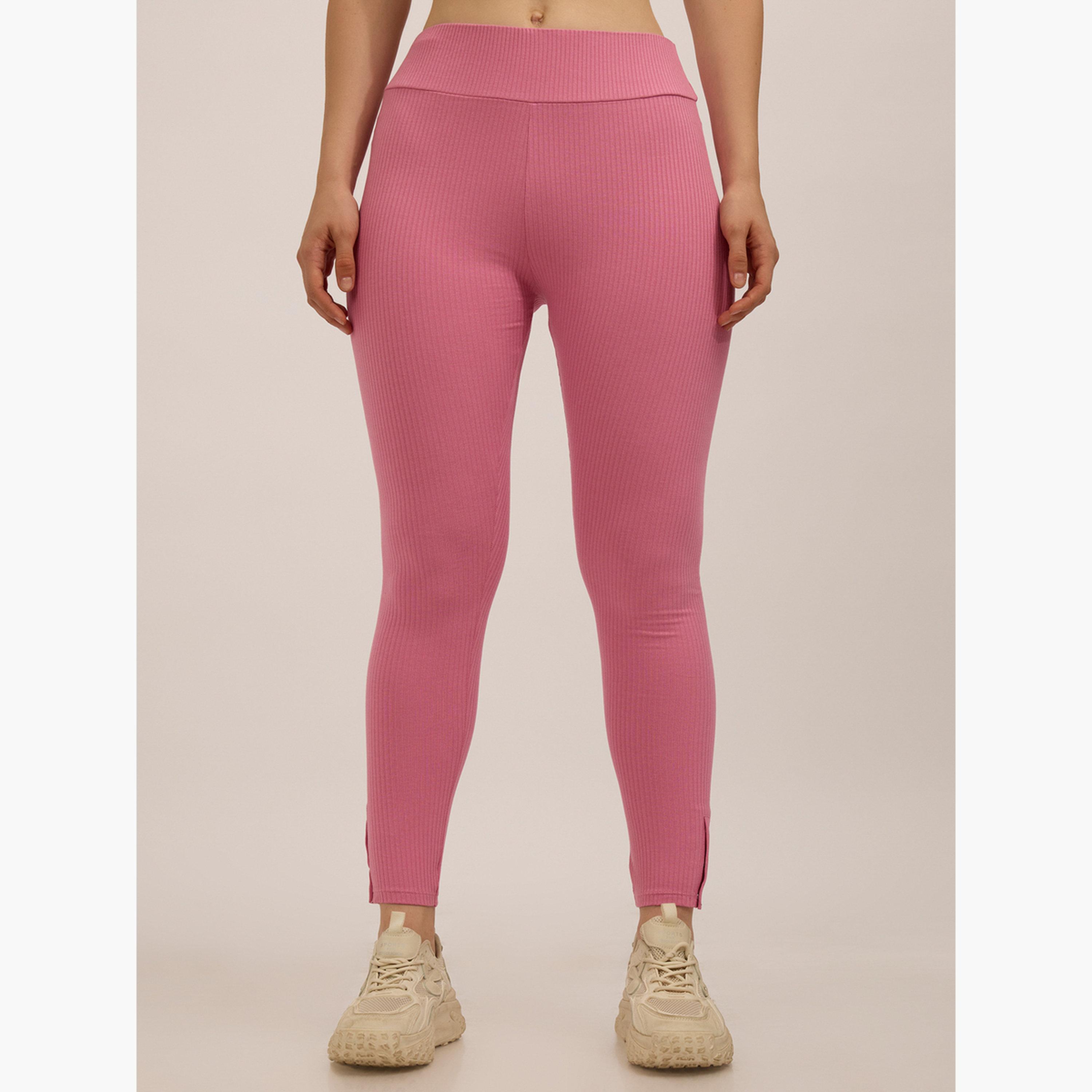 Outzidr X Styli Pink Ribbed Basic Solid Leggings-women-clothing-bottoms-leggings-image-5