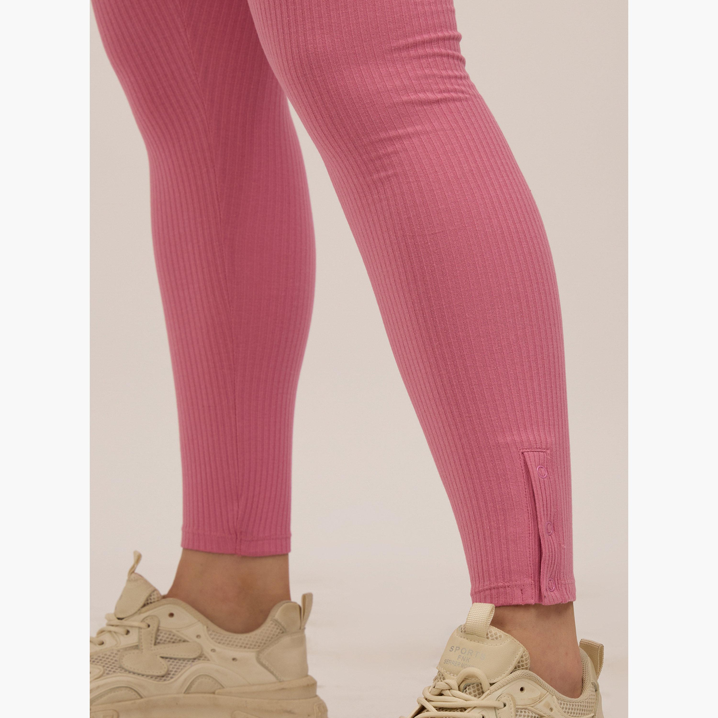 Outzidr X Styli Pink Ribbed Basic Solid Leggings-women-clothing-bottoms-leggings-image-6