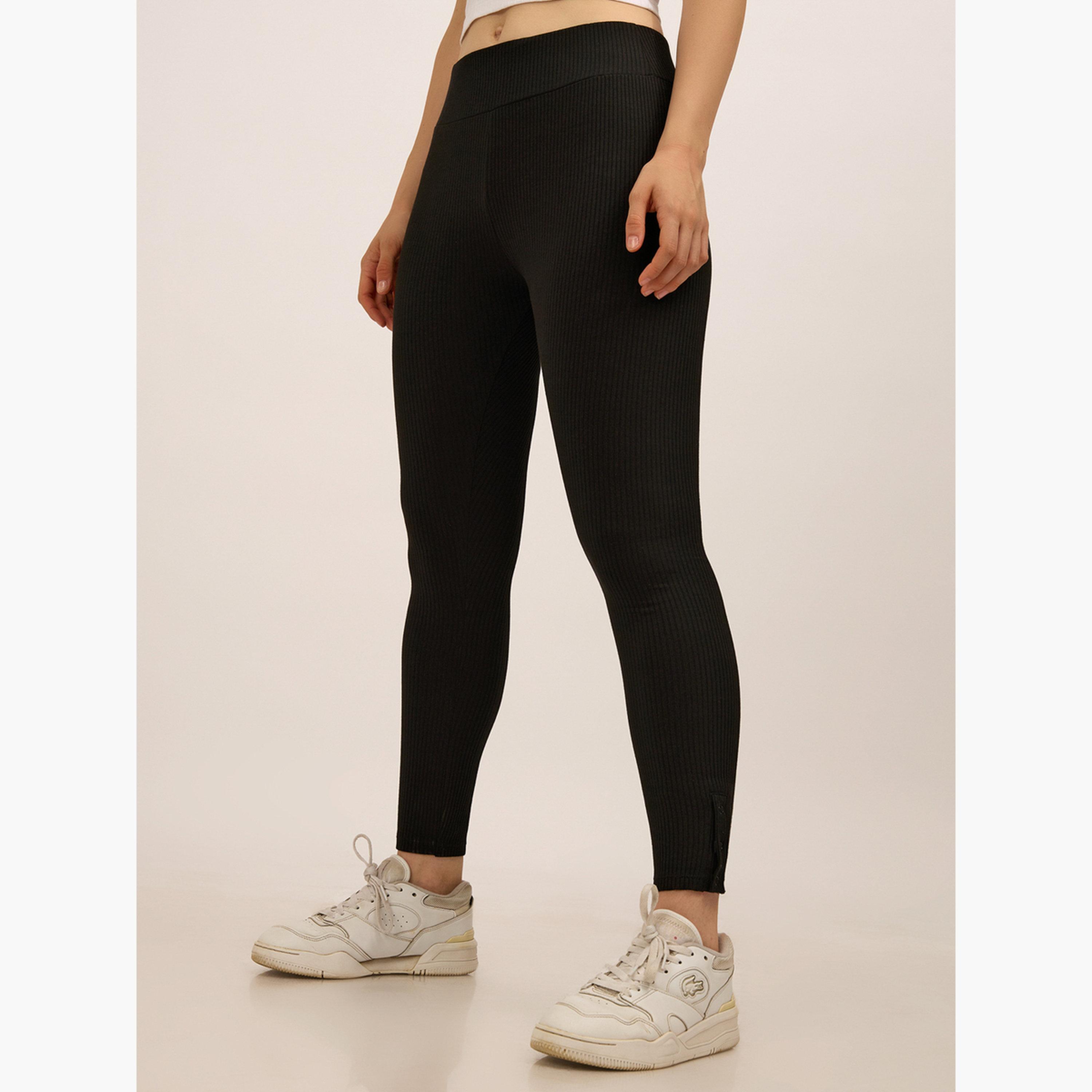 Outzidr X Styli Black Ribbed Basic Solid Leggings-women-clothing-bottoms-leggings-image-1