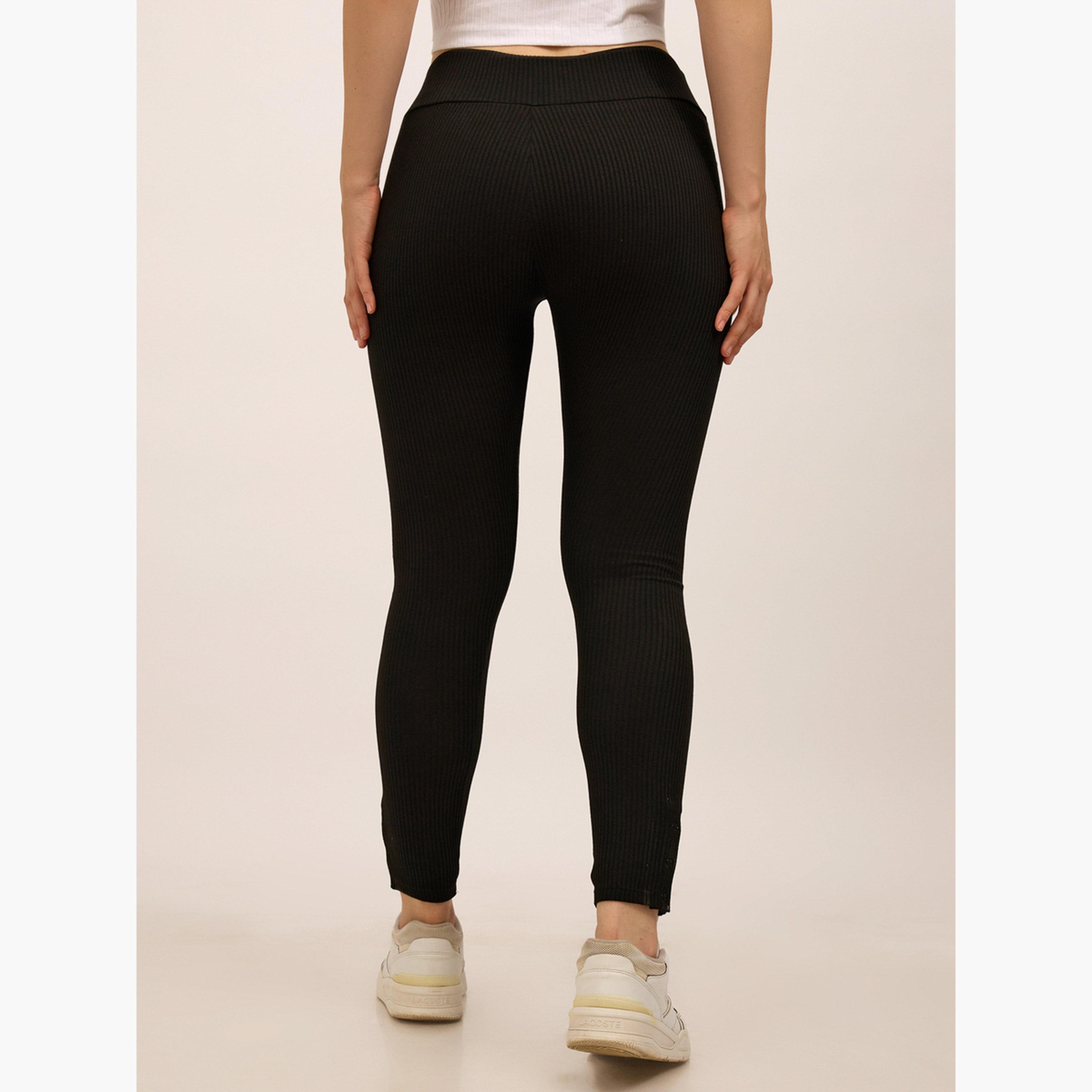 Outzidr X Styli Black Ribbed Basic Solid Leggings-women-clothing-bottoms-leggings-image-2
