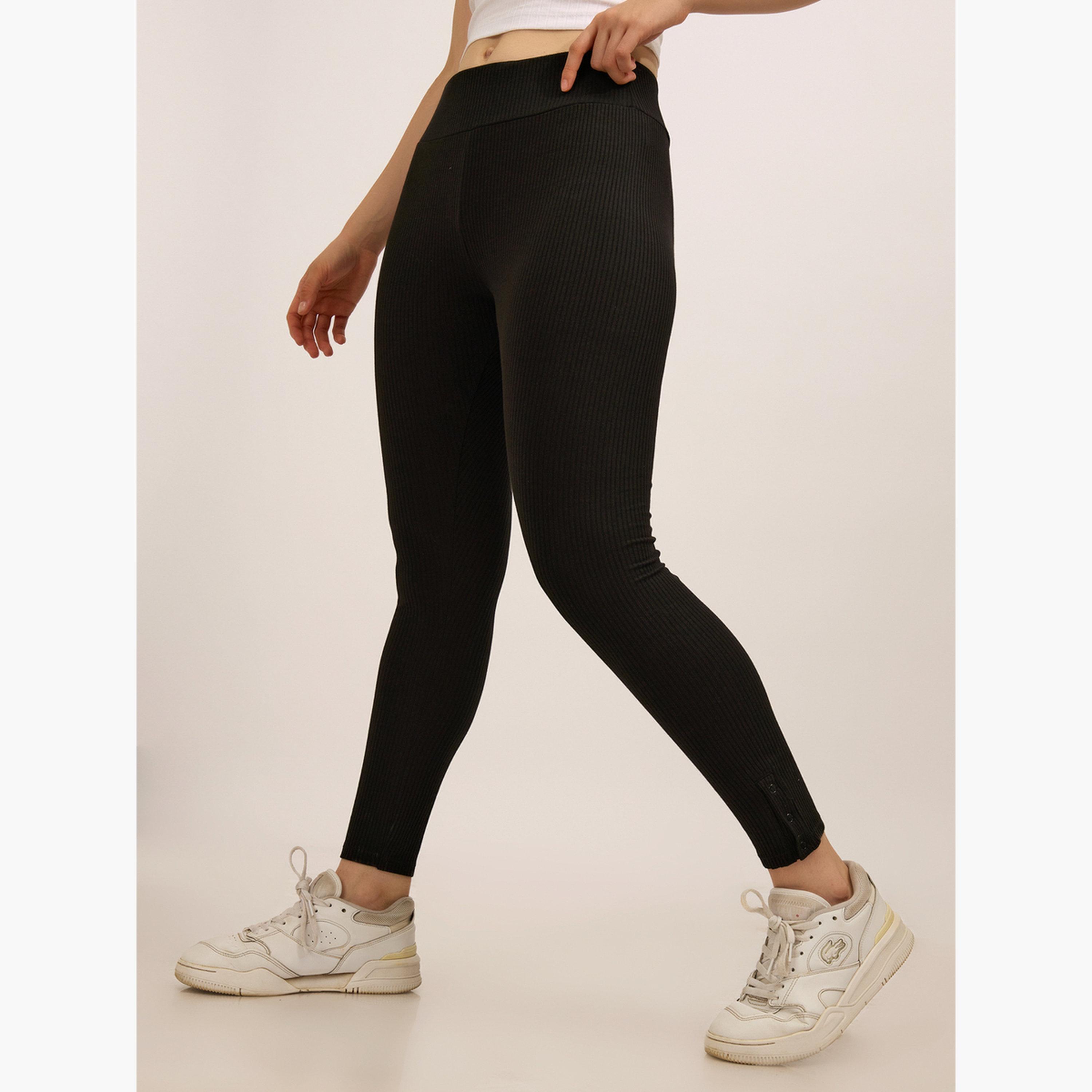 Outzidr X Styli Black Ribbed Basic Solid Leggings-women-clothing-bottoms-leggings-image-3