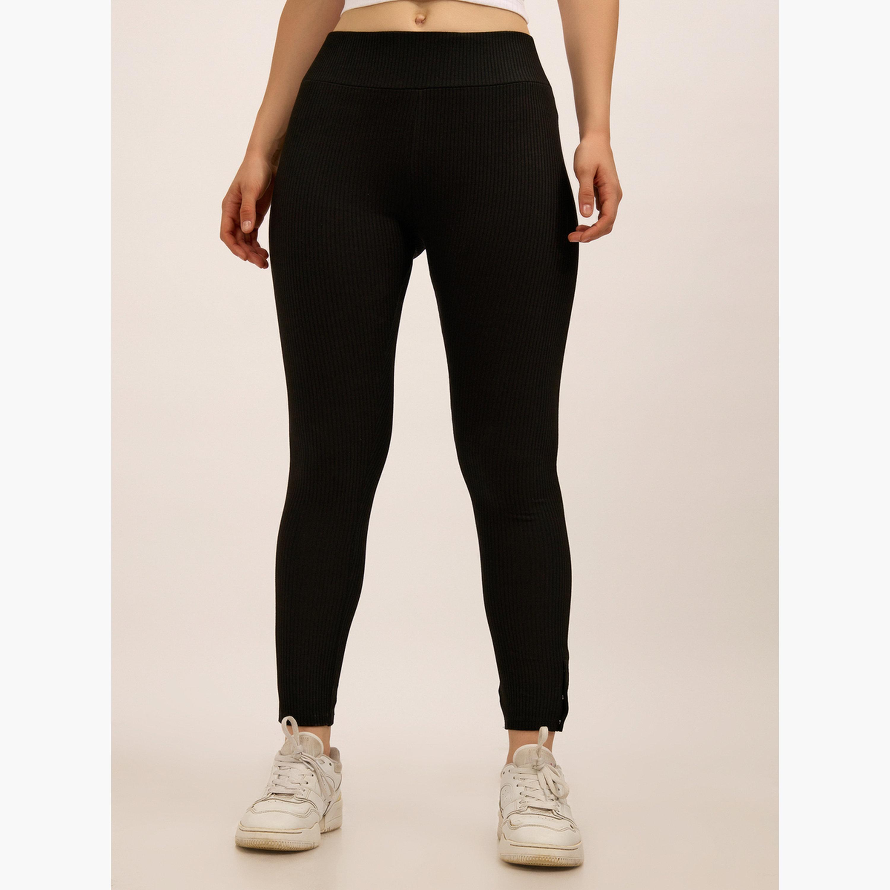 Outzidr X Styli Black Ribbed Basic Solid Leggings-women-clothing-bottoms-leggings-image-4