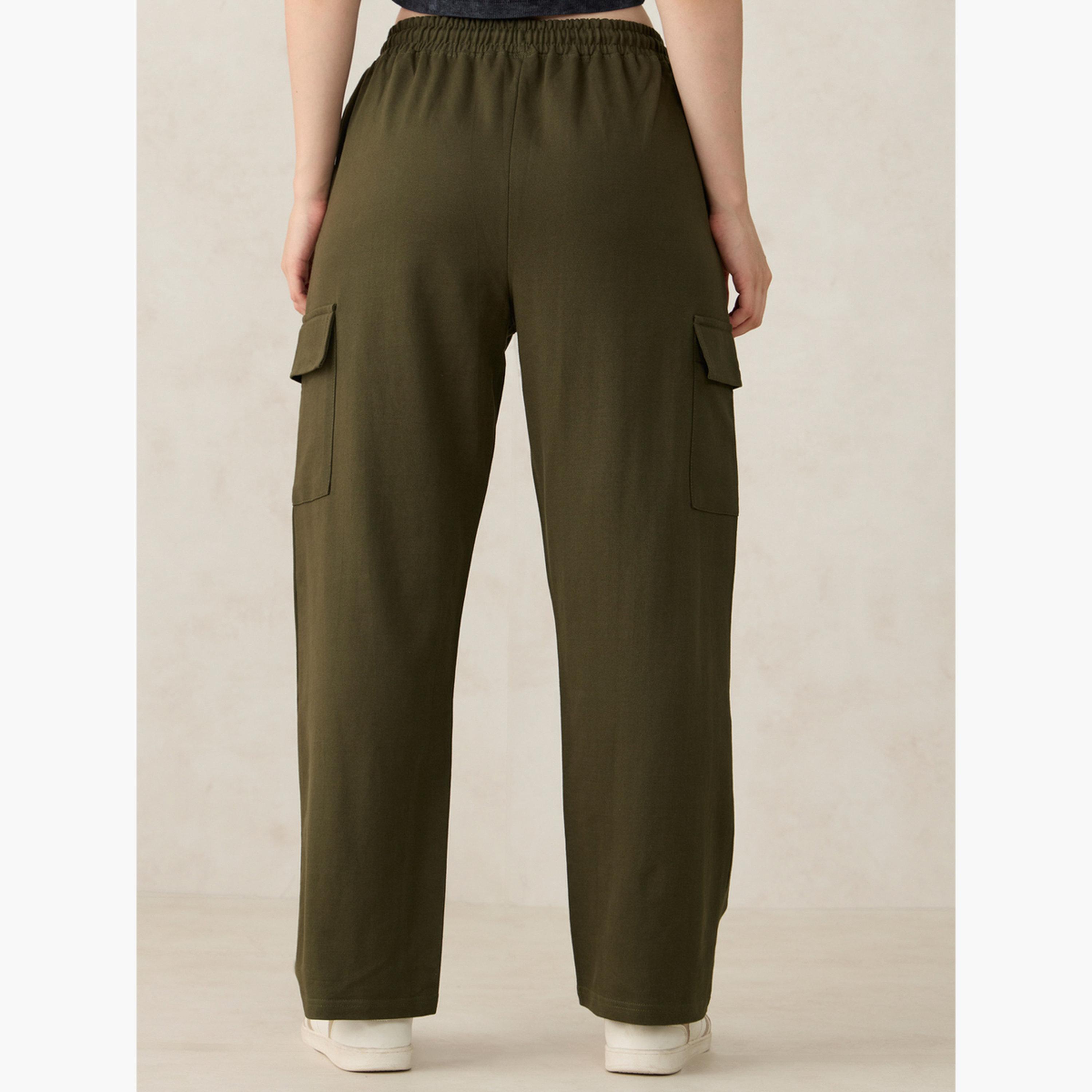 أوتزيدر × ستايلي - بنطال رياضي كارغو واسع الساق بجيوب لون زيتوني-women-clothing-bottoms-joggers-image-5