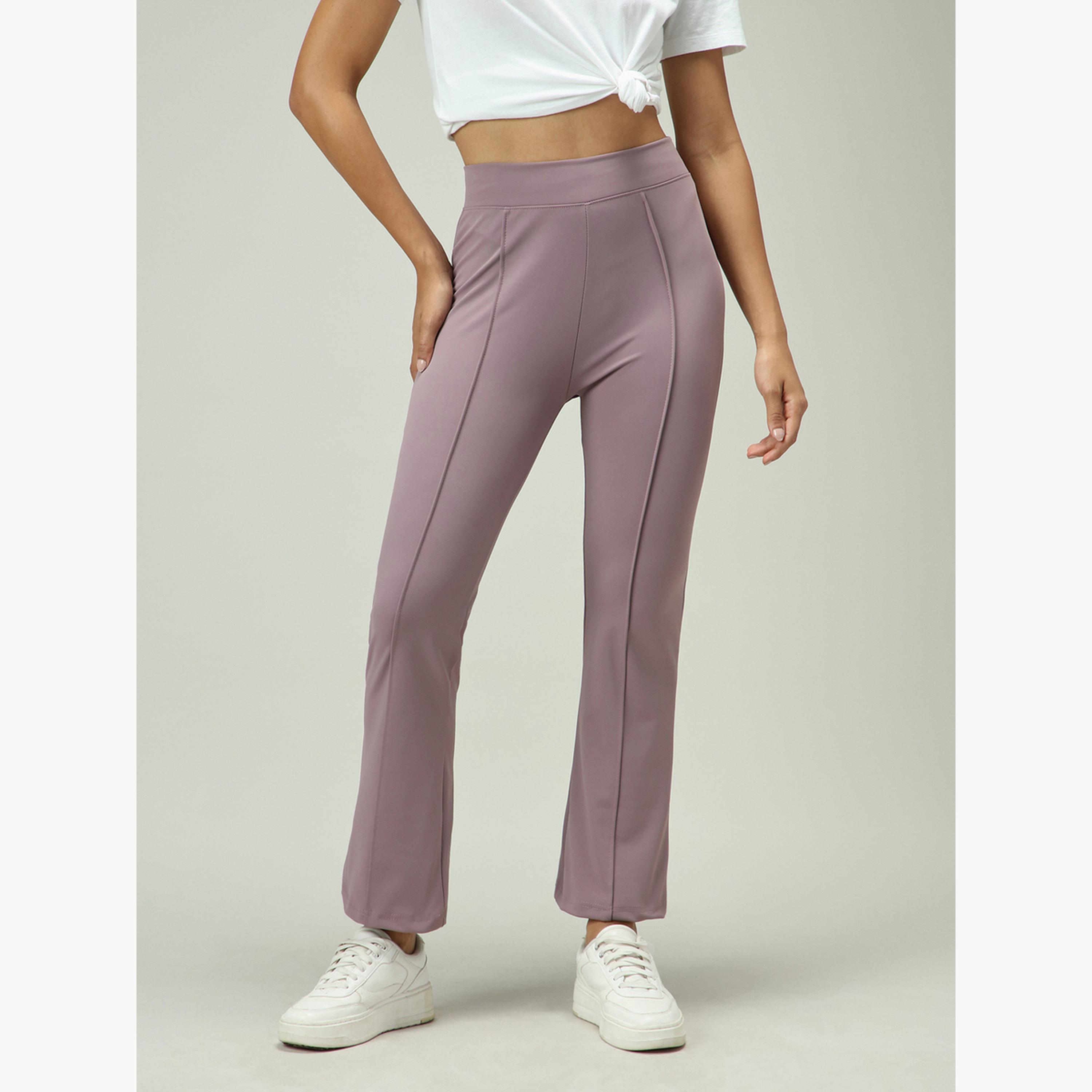 Outzidr X Styli Purple Fitted Flared Leggings-women-clothing-bottoms-leggings-image-1