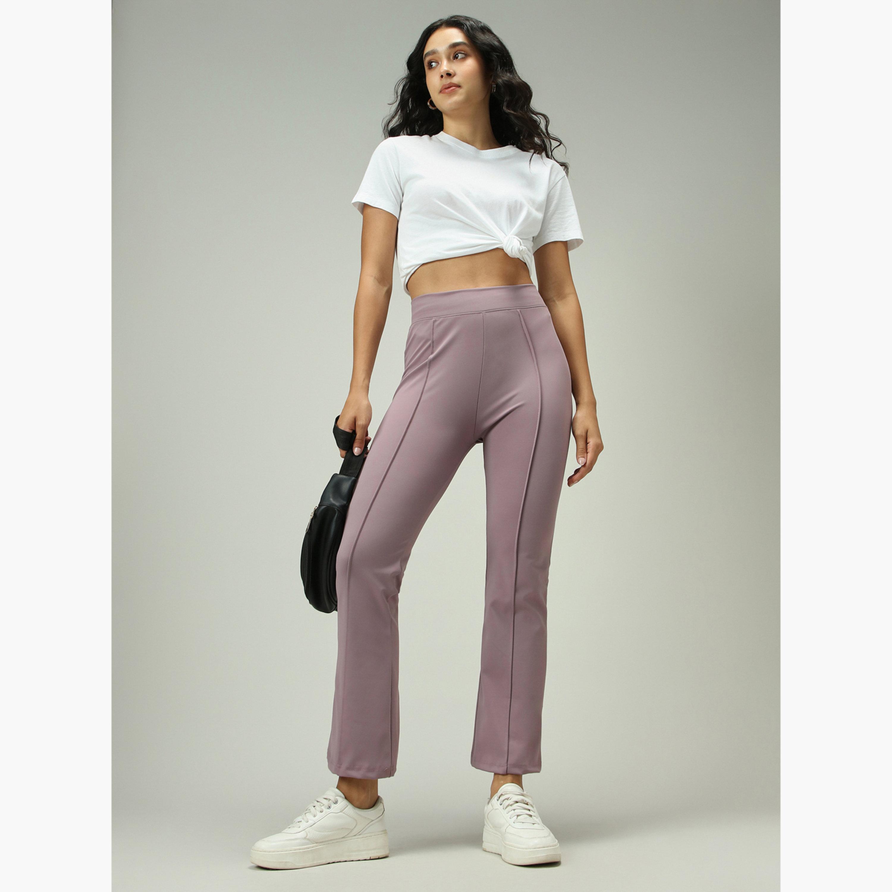 Outzidr X Styli Purple Fitted Flared Leggings-women-clothing-bottoms-leggings-image-2