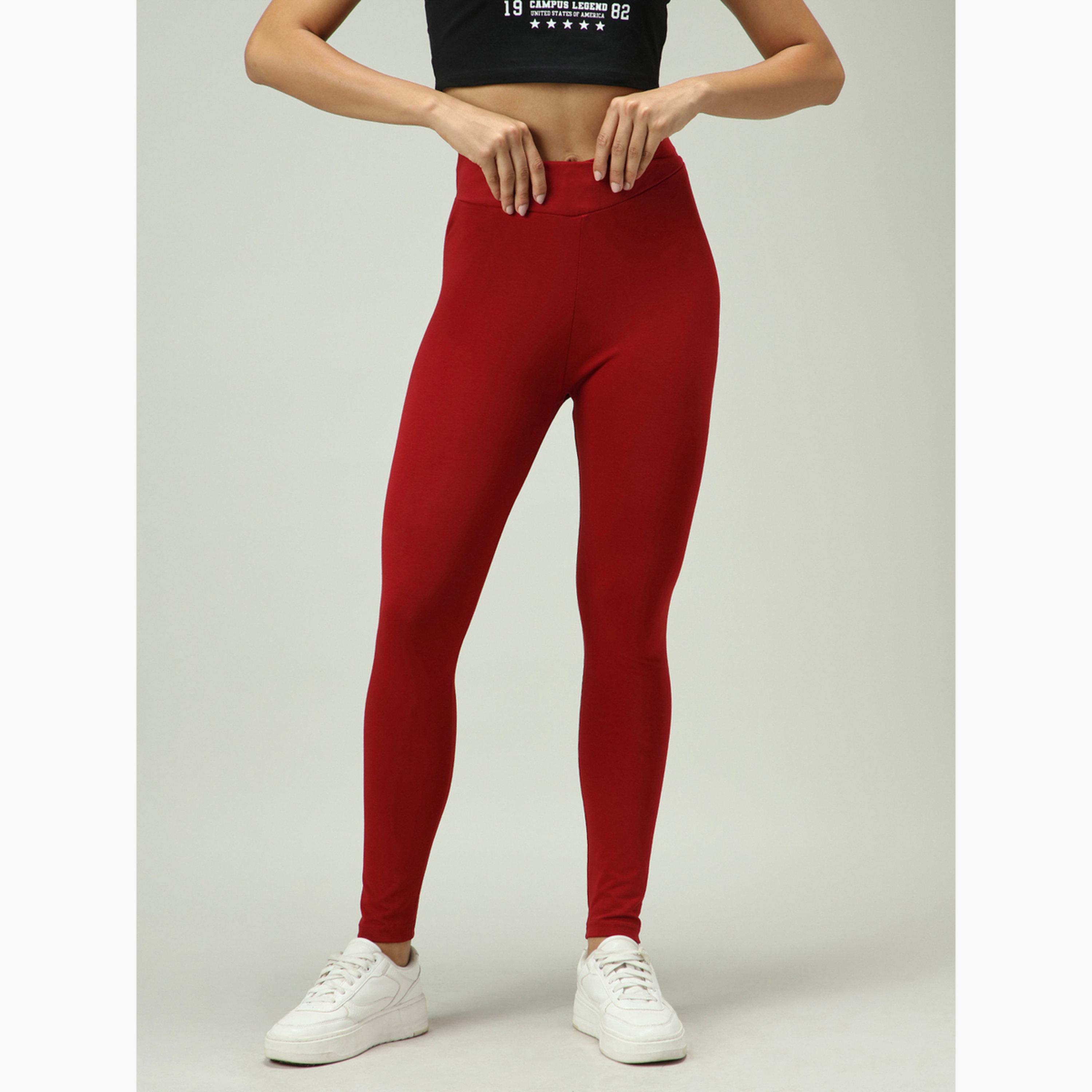 أوتزيدر × ستايلي - ليقنز/ فيزون بحزام خصر متقاطع بلون البرغندي-women-clothing-bottoms-leggings-image-1