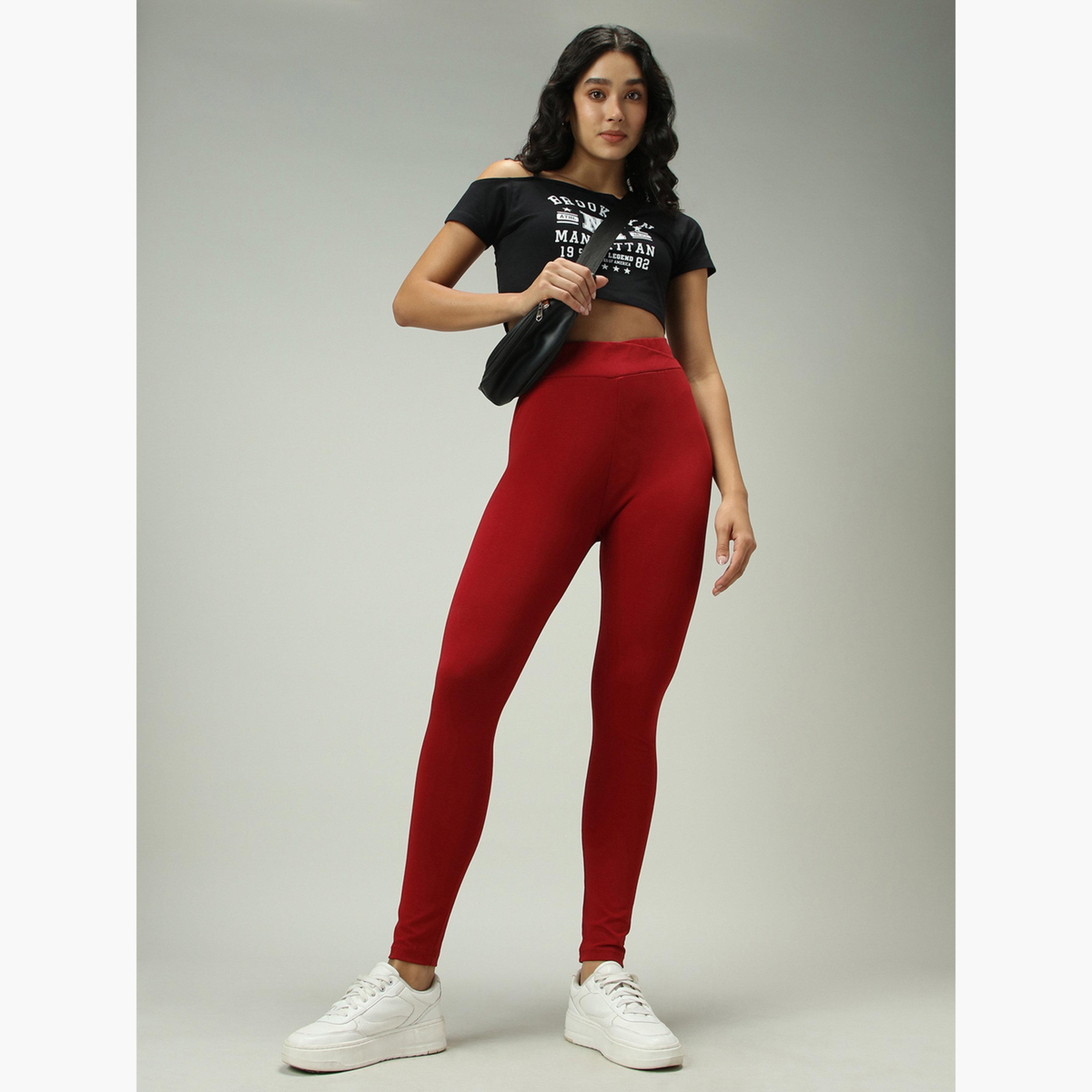 أوتزيدر × ستايلي - ليقنز/ فيزون بحزام خصر متقاطع بلون البرغندي-women-clothing-bottoms-leggings-image-2