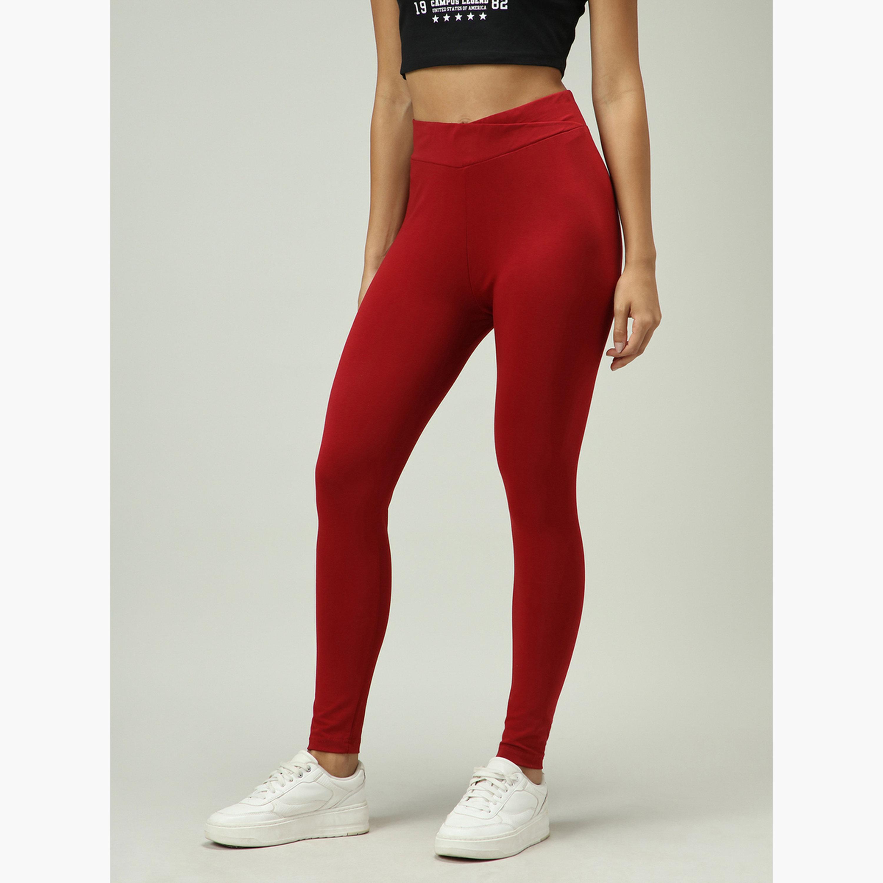 أوتزيدر × ستايلي - ليقنز/ فيزون بحزام خصر متقاطع بلون البرغندي-women-clothing-bottoms-leggings-image-4