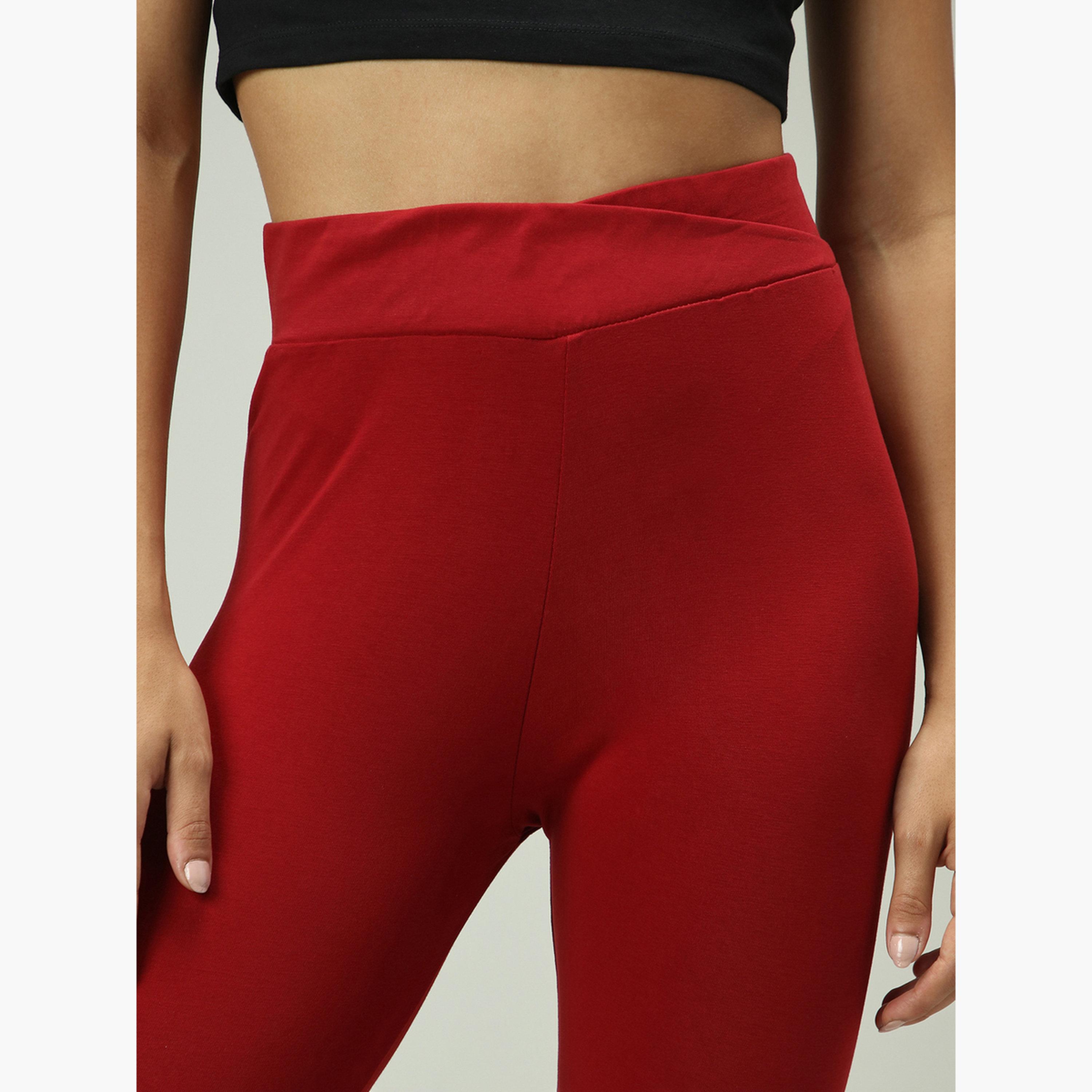 أوتزيدر × ستايلي - ليقنز/ فيزون بحزام خصر متقاطع بلون البرغندي-women-clothing-bottoms-leggings-image-5