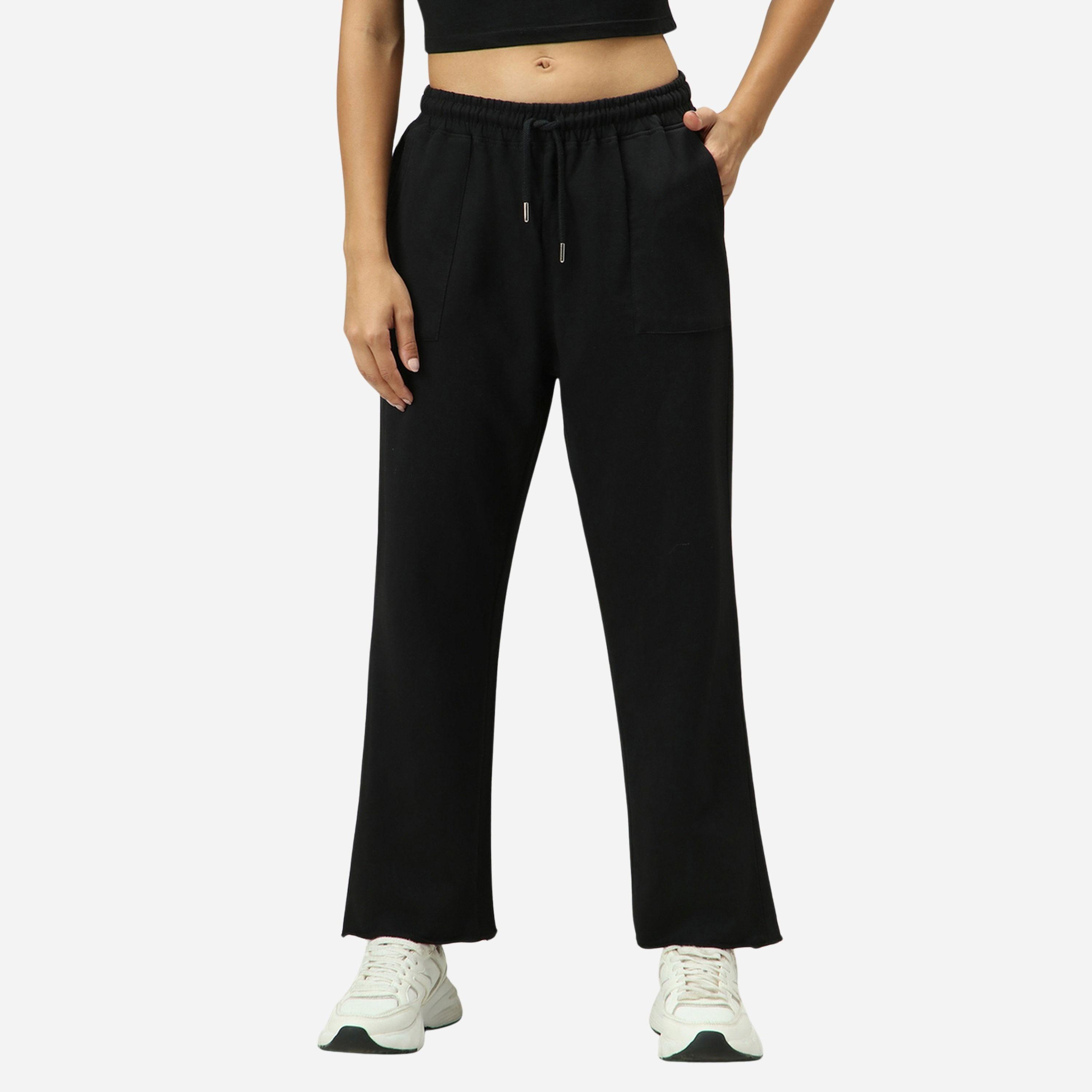 أوتزيدر × ستايلي - بنطال رياضي لون أسود واسع الساقين بجيوب رقعة-women-clothing-bottoms-joggers-image-1