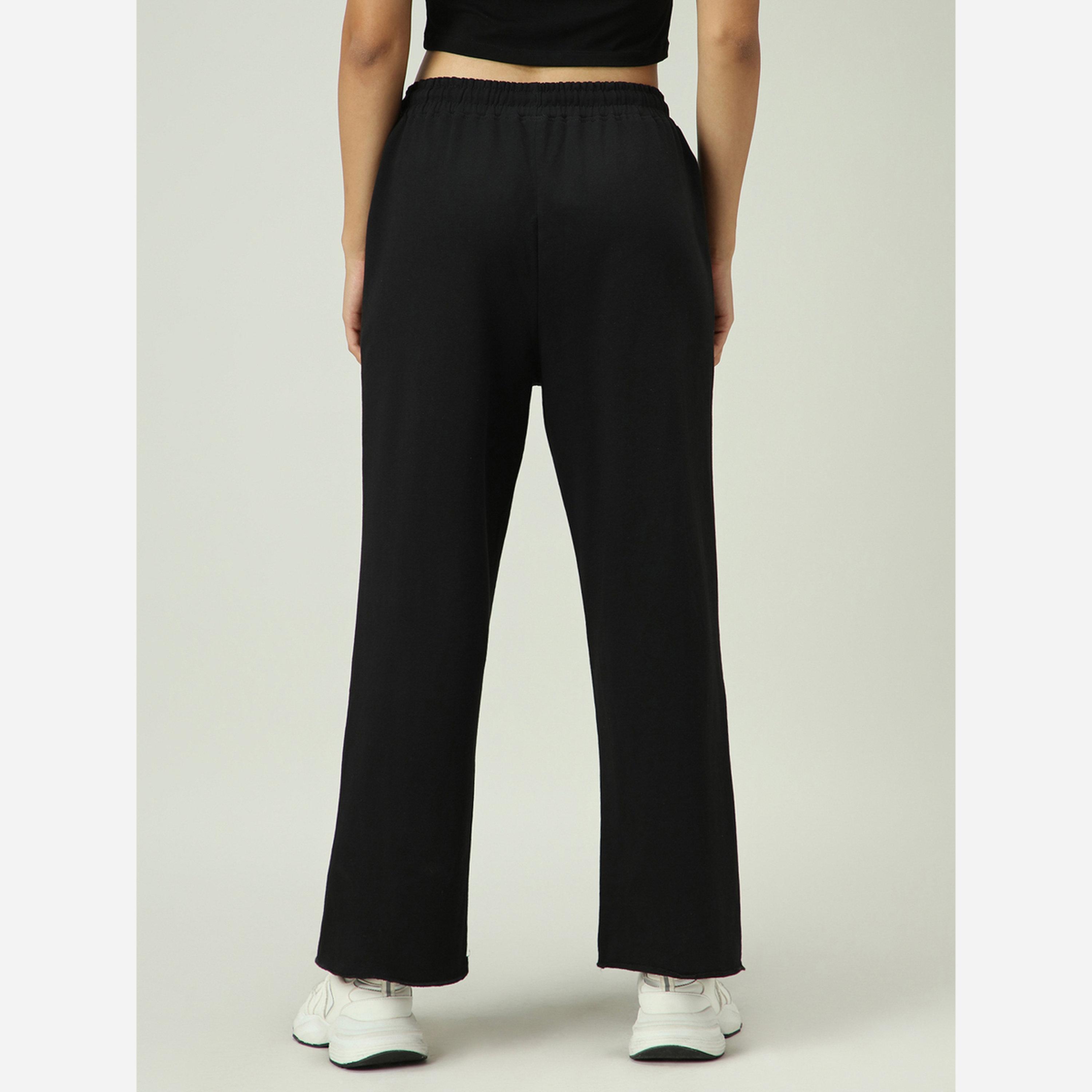 أوتزيدر × ستايلي - بنطال رياضي لون أسود واسع الساقين بجيوب رقعة-women-clothing-bottoms-joggers-image-3