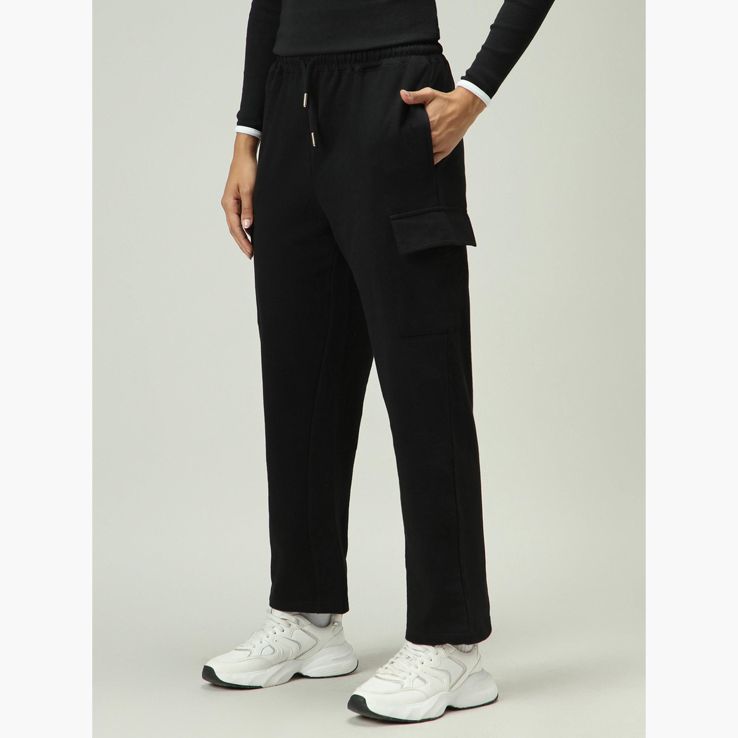 Outzidr X Styli Black Cargo Pocket Wide Leg Joggers-women-clothing-bottoms-joggers-image-4