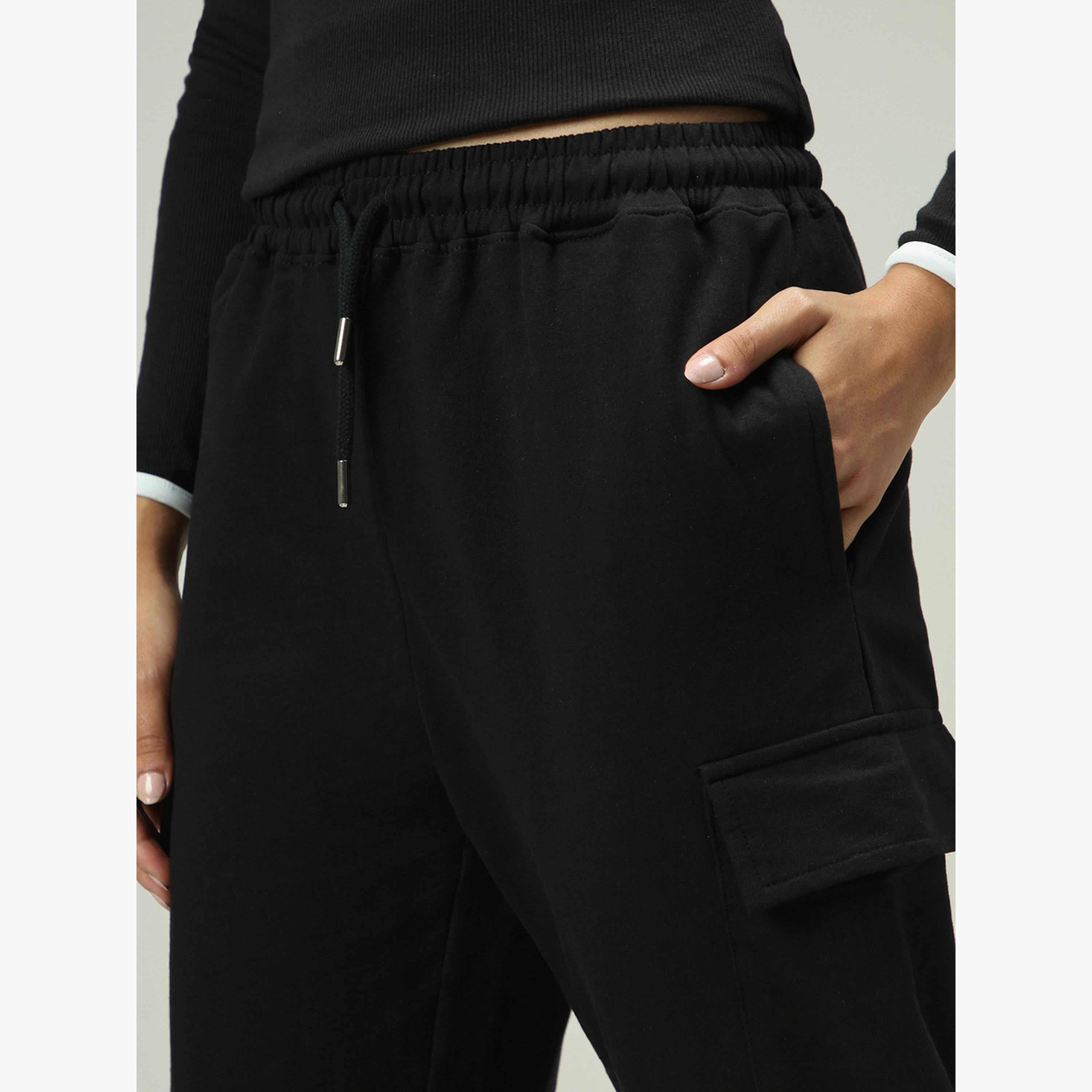 Outzidr X Styli Black Cargo Pocket Wide Leg Joggers-women-clothing-bottoms-joggers-image-5