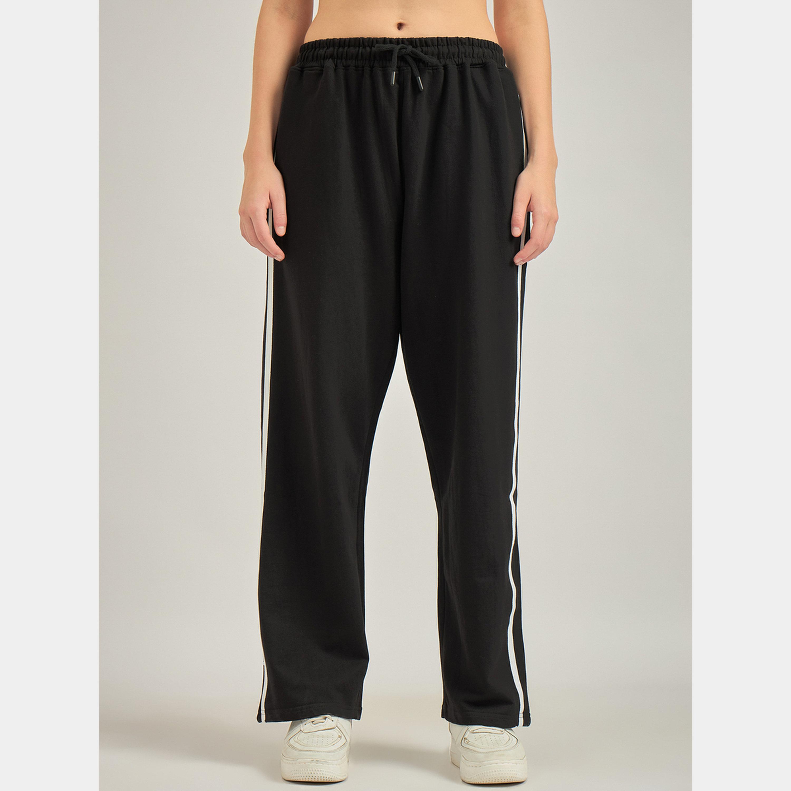 Outzidr X Styli Black Side Tape Straight Leg Joggers-women-clothing-bottoms-joggers-image-1