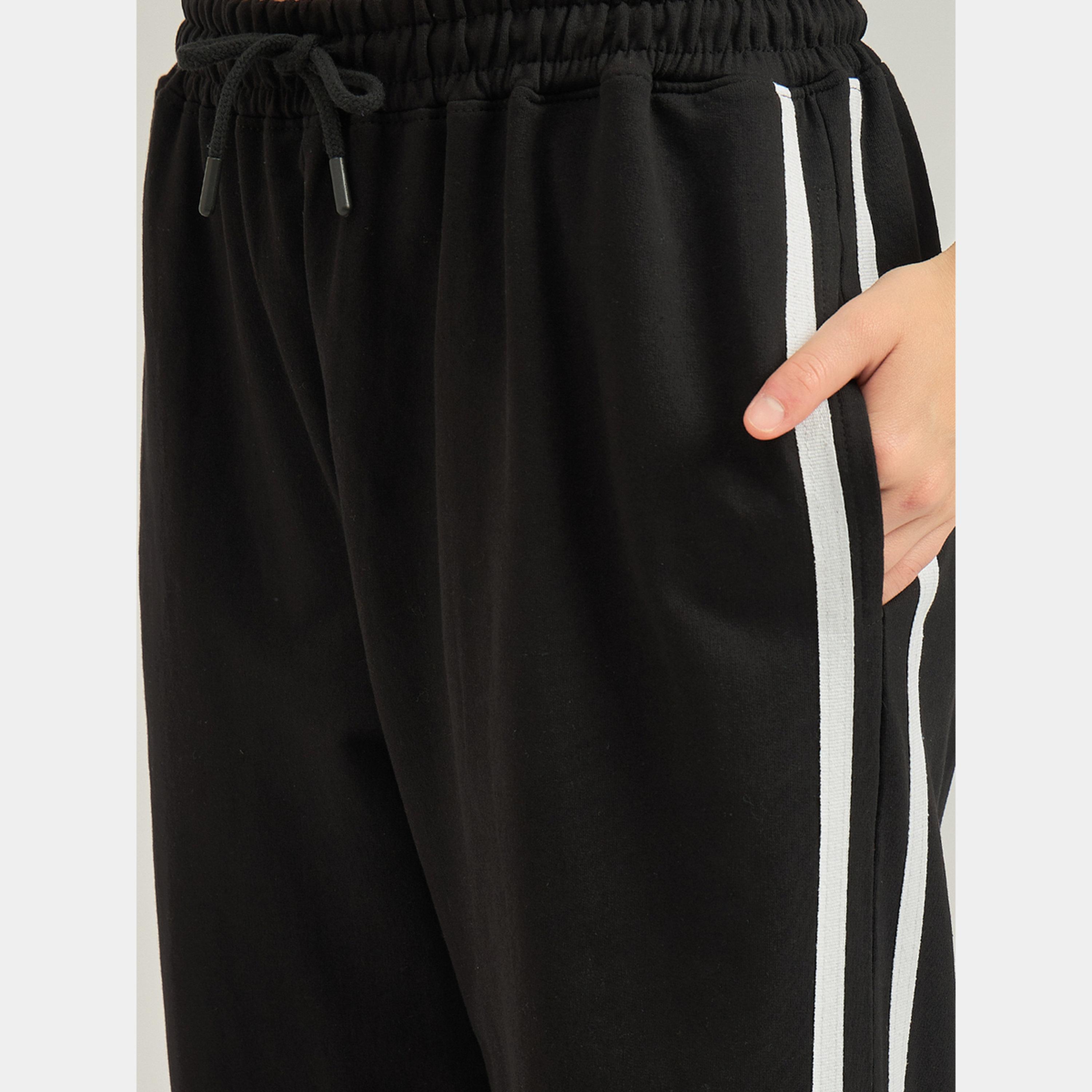Outzidr X Styli Black Side Tape Straight Leg Joggers-women-clothing-bottoms-joggers-image-3