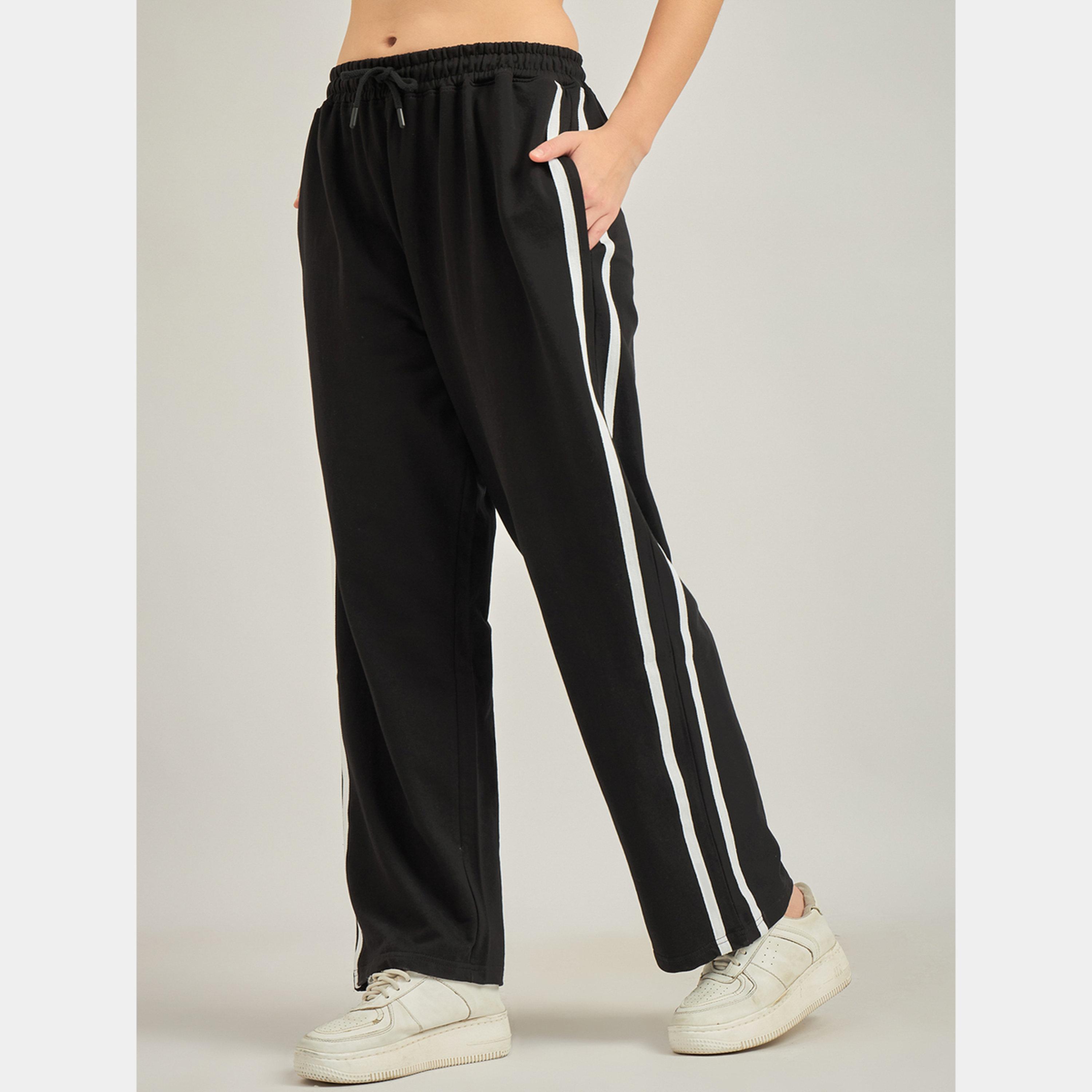 Outzidr X Styli Black Side Tape Straight Leg Joggers-women-clothing-bottoms-joggers-image-4