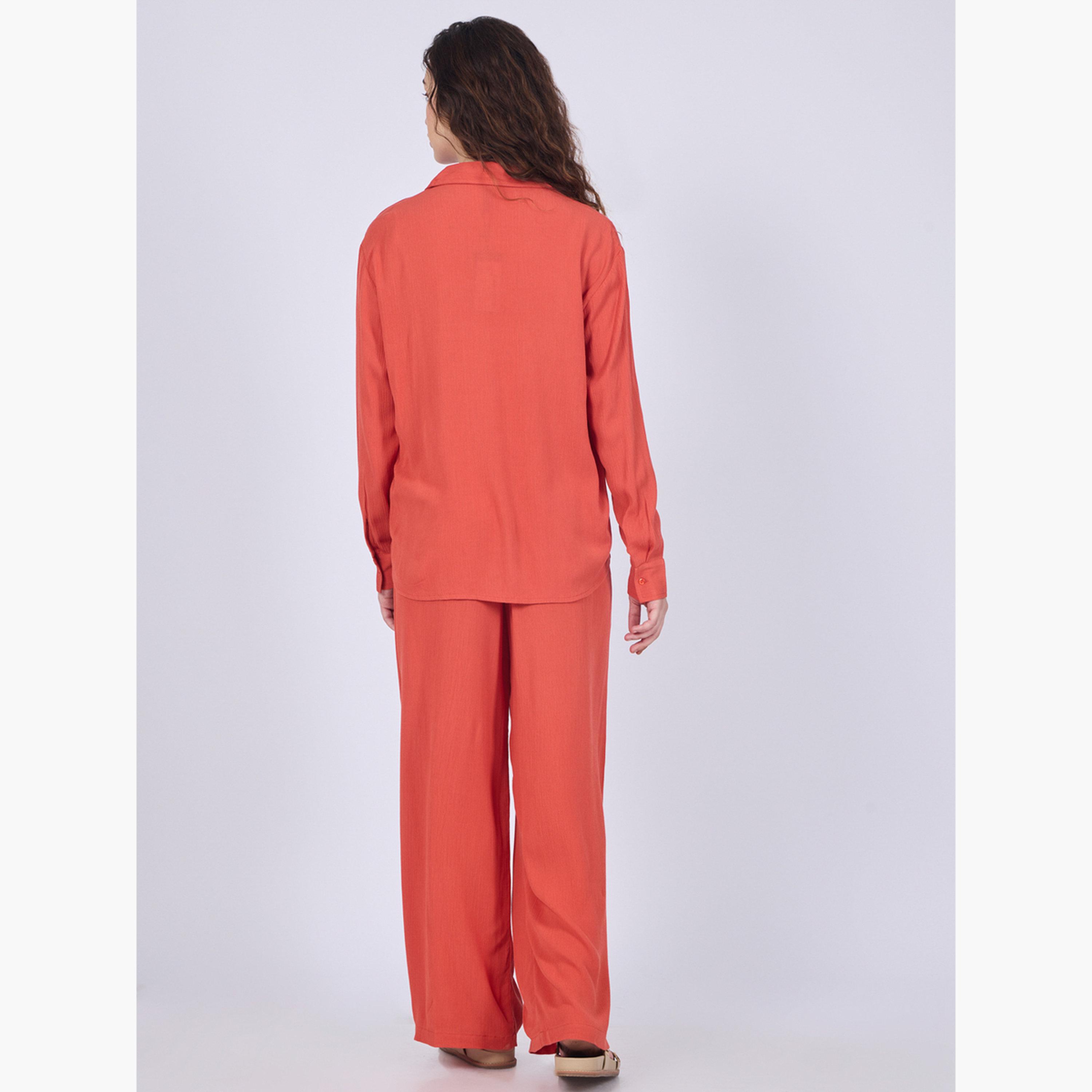 أوتزيدر × ستايلي - قميص وبنطال لون برتقالي-women-clothing-coordsets-image-3