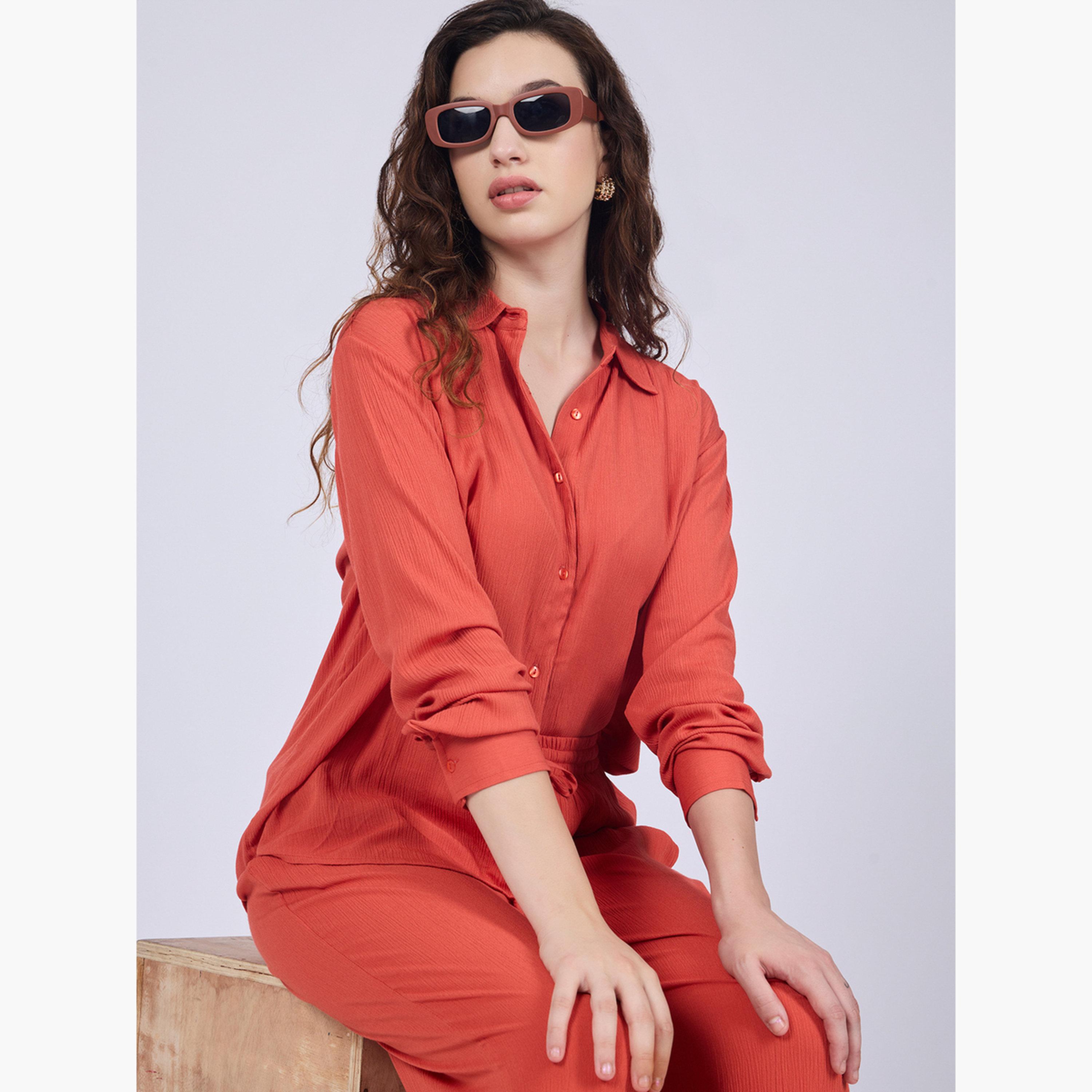 أوتزيدر × ستايلي - قميص وبنطال لون برتقالي-women-clothing-coordsets-image-5
