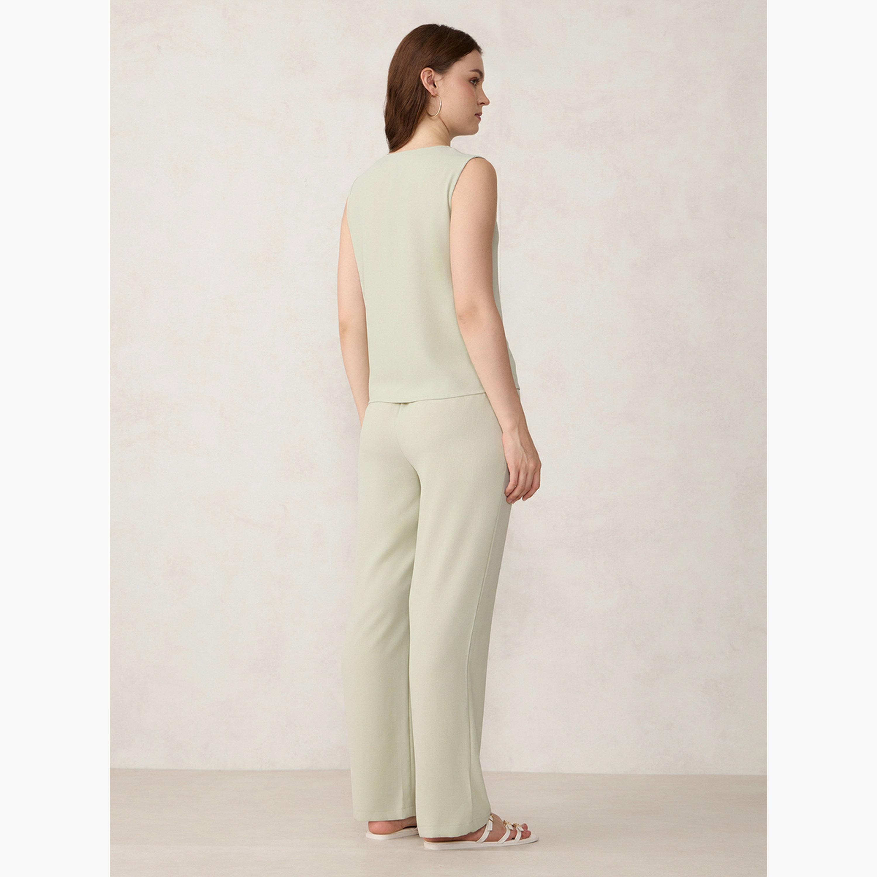 أوتزيدر × ستايلي - طقم صديري وبنطال أخضر سادة-women-clothing-coordsets-image-3