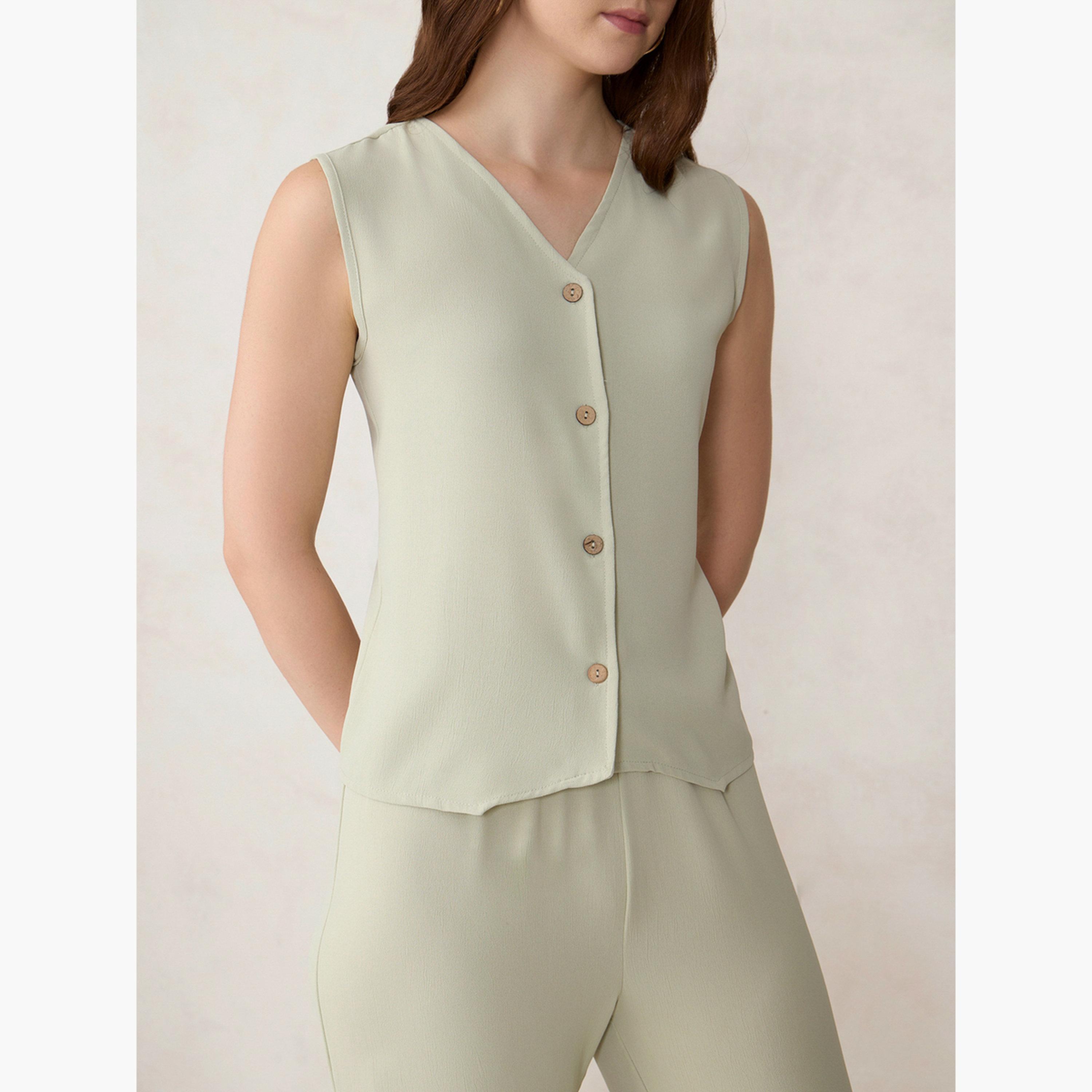 أوتزيدر × ستايلي - طقم صديري وبنطال أخضر سادة-women-clothing-coordsets-image-6