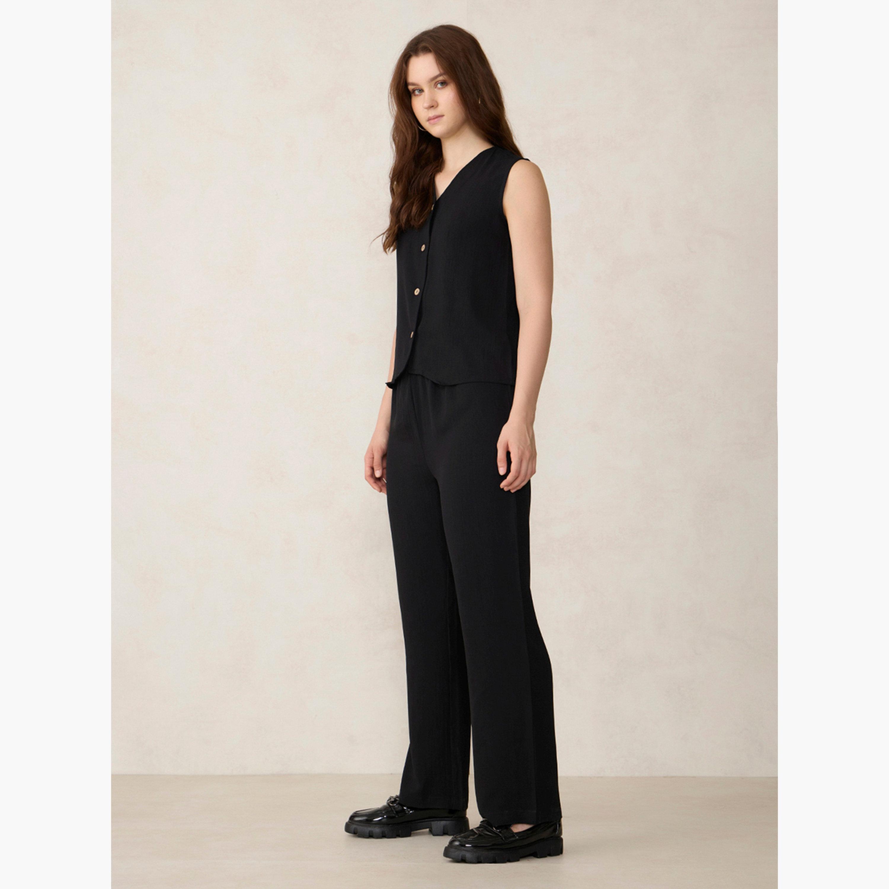 Outzidr X Styli Black Solid Waistcoat and Trousers Co-Ords-women-clothing-coordsets-image-4