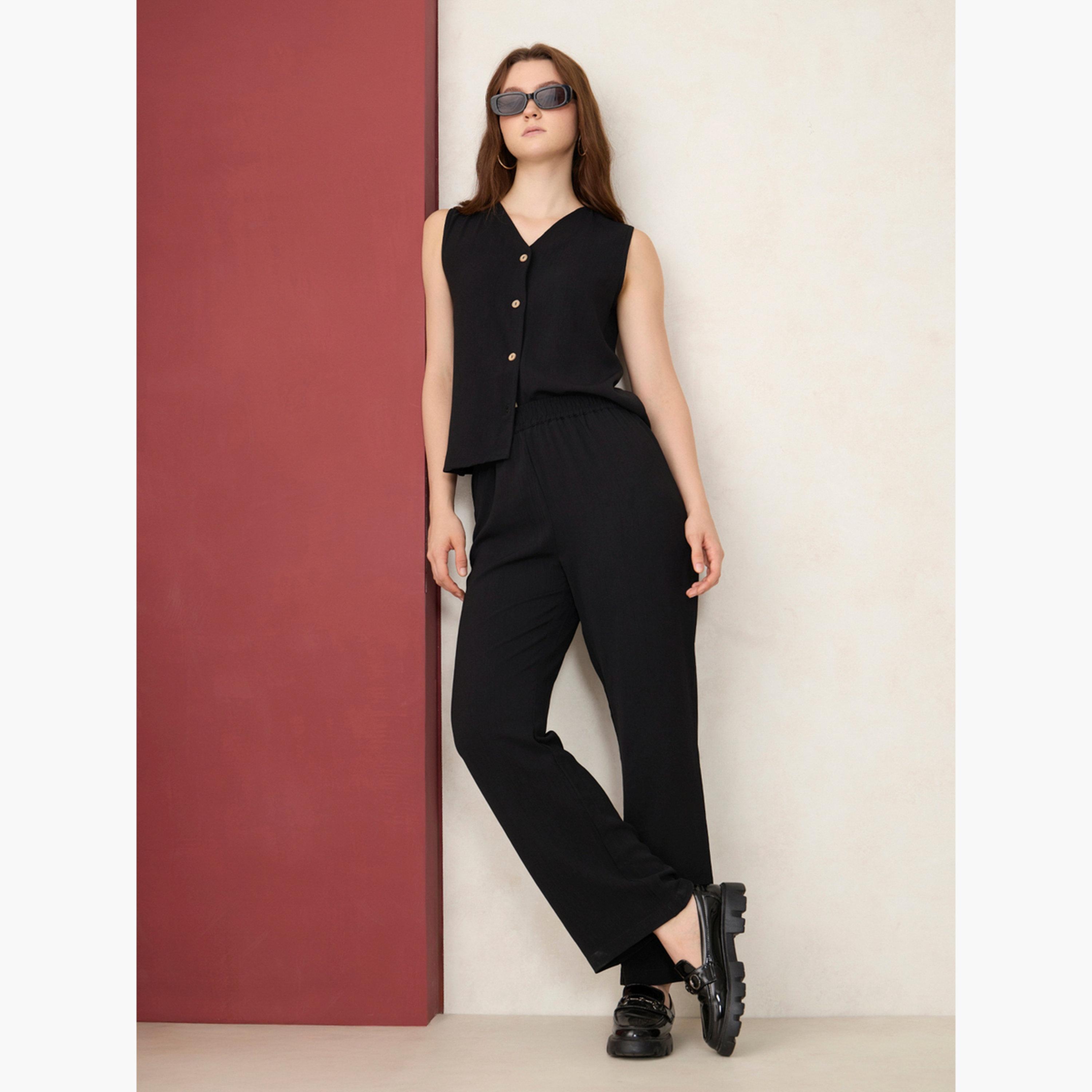 Outzidr X Styli Black Solid Waistcoat and Trousers Co-Ords-women-clothing-coordsets-image-5