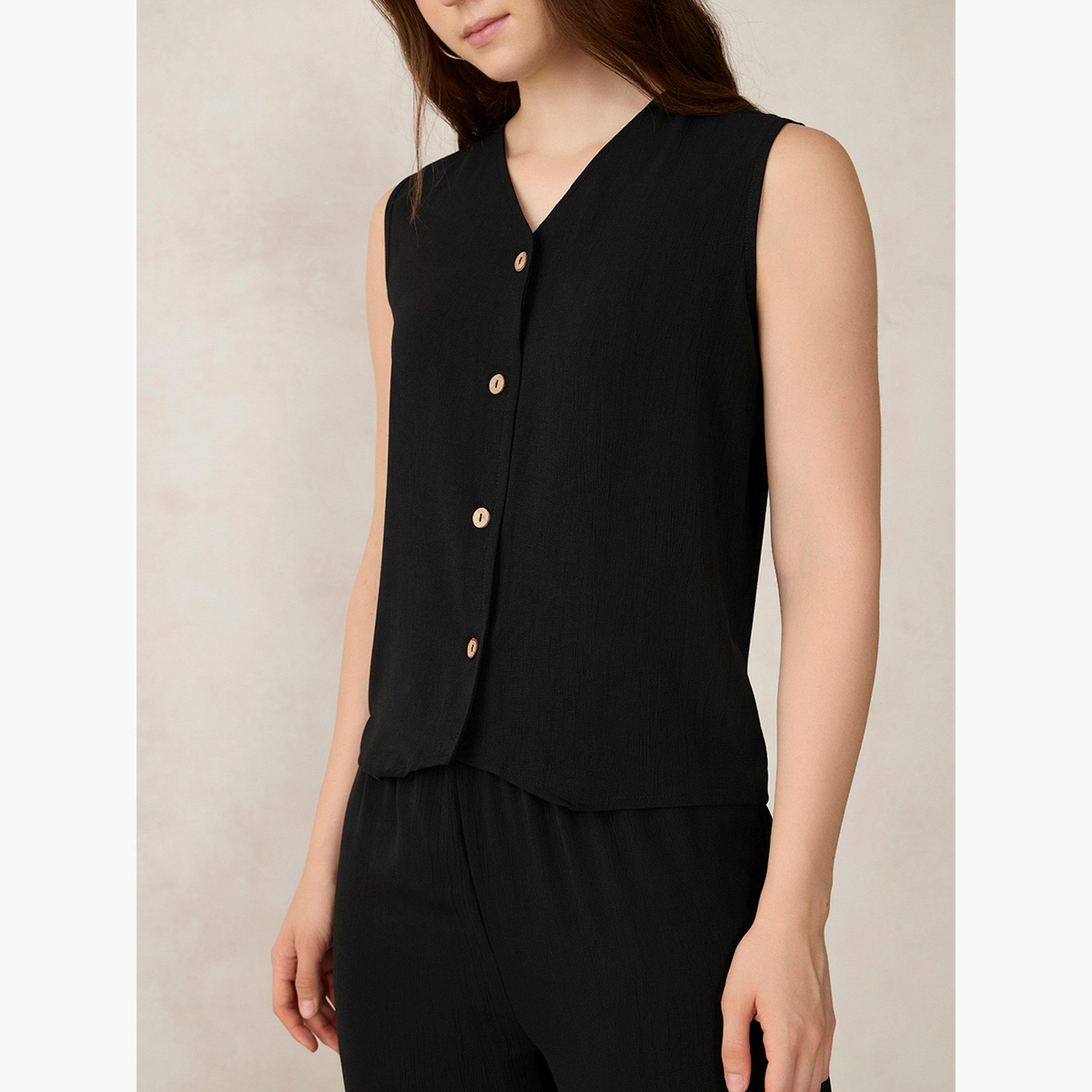 Outzidr X Styli Black Solid Waistcoat and Trousers Co-Ords-women-clothing-coordsets-image-6