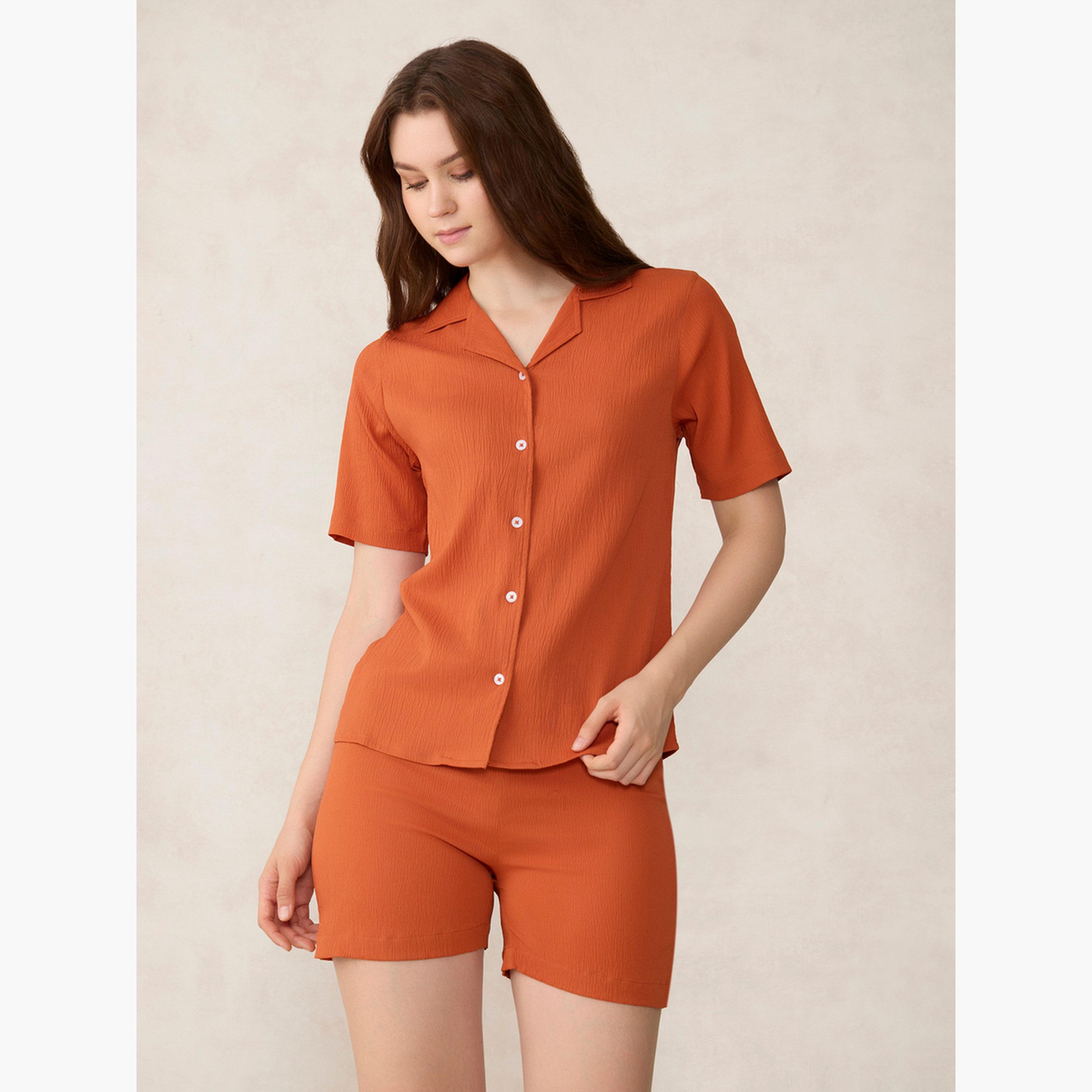 Outzidr X Styli Orange Woven Shirt and Shorts Co-ords-women-clothing-coordsets-image-1