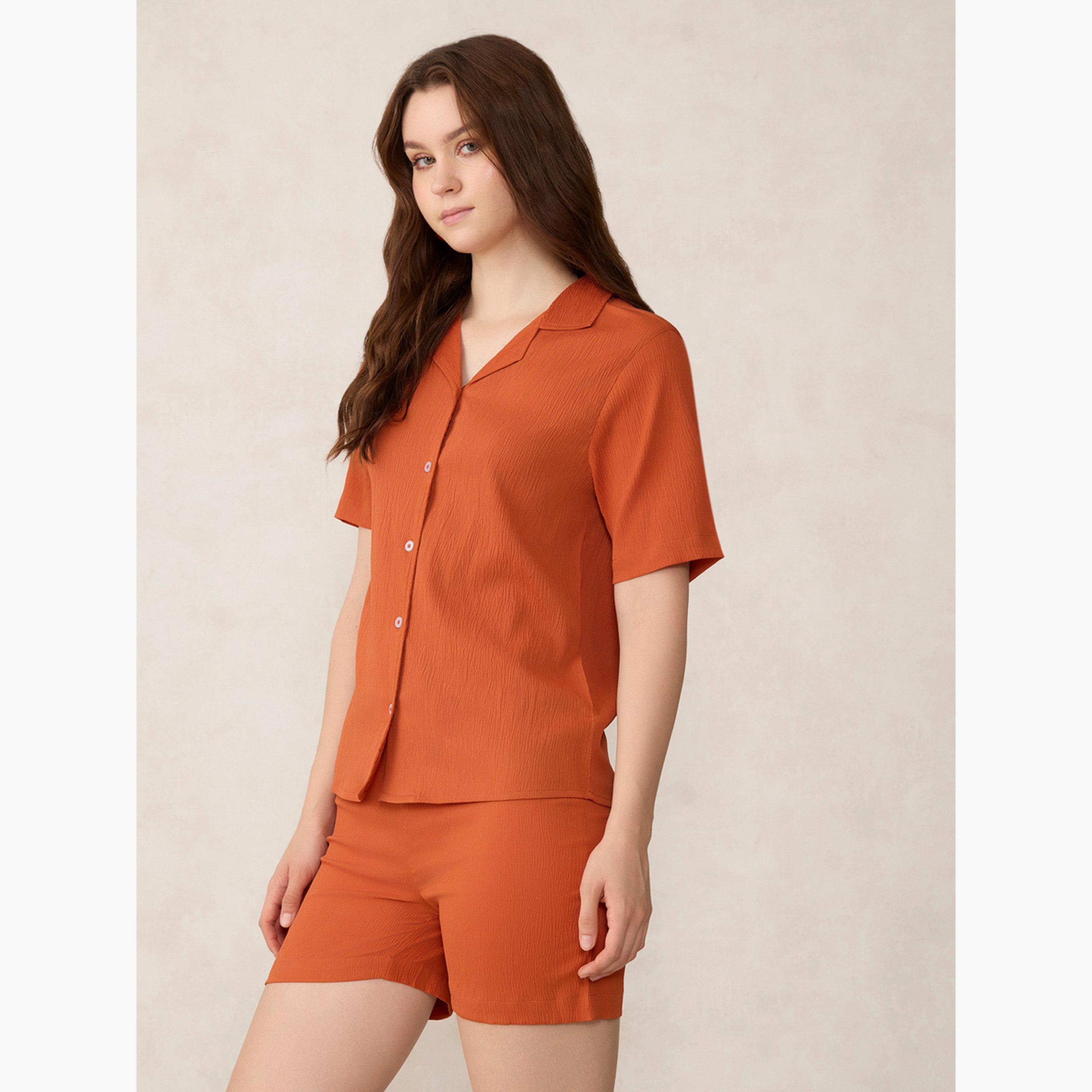 Outzidr X Styli Orange Woven Shirt and Shorts Co-ords-women-clothing-coordsets-image-3