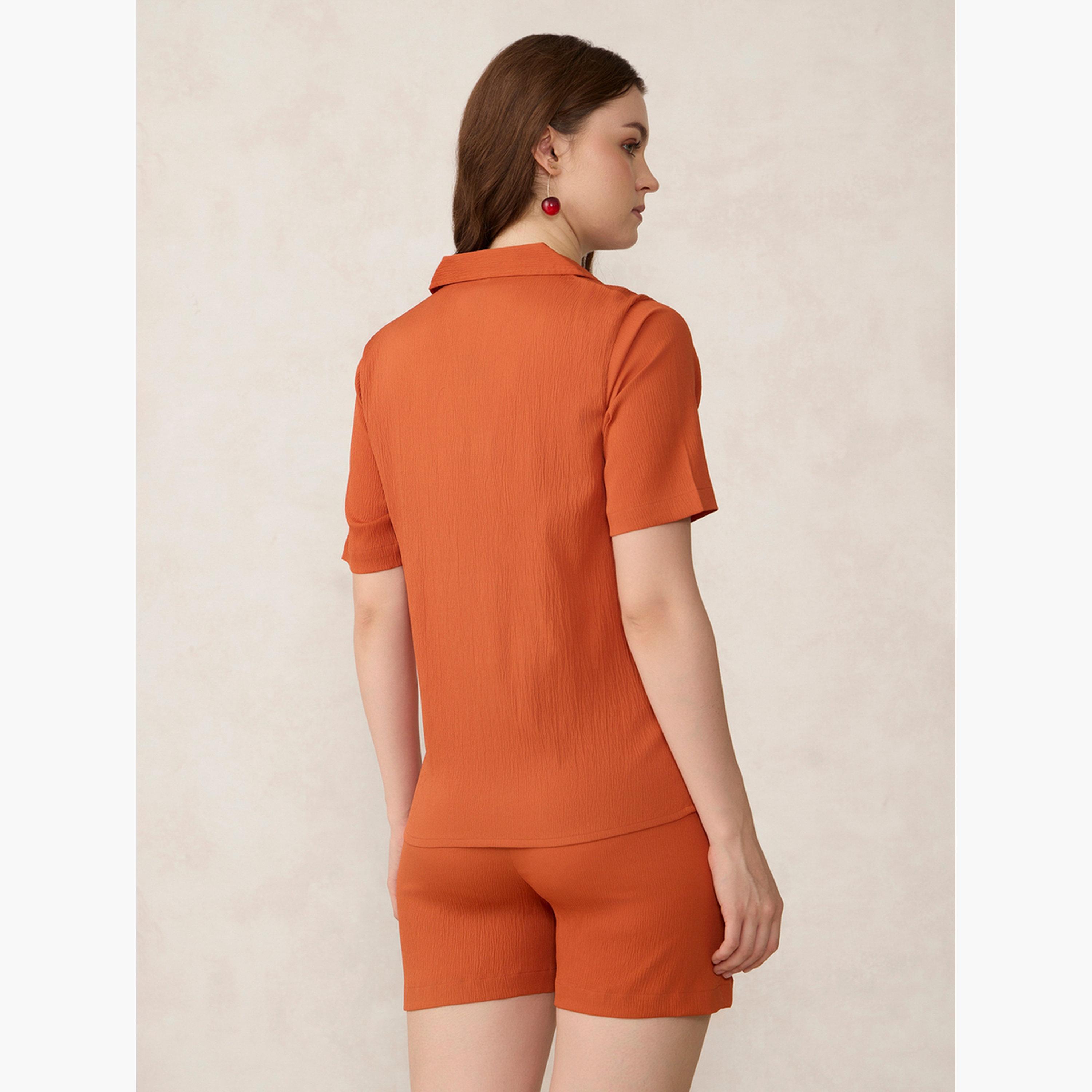 Outzidr X Styli Orange Woven Shirt and Shorts Co-ords-women-clothing-coordsets-image-4